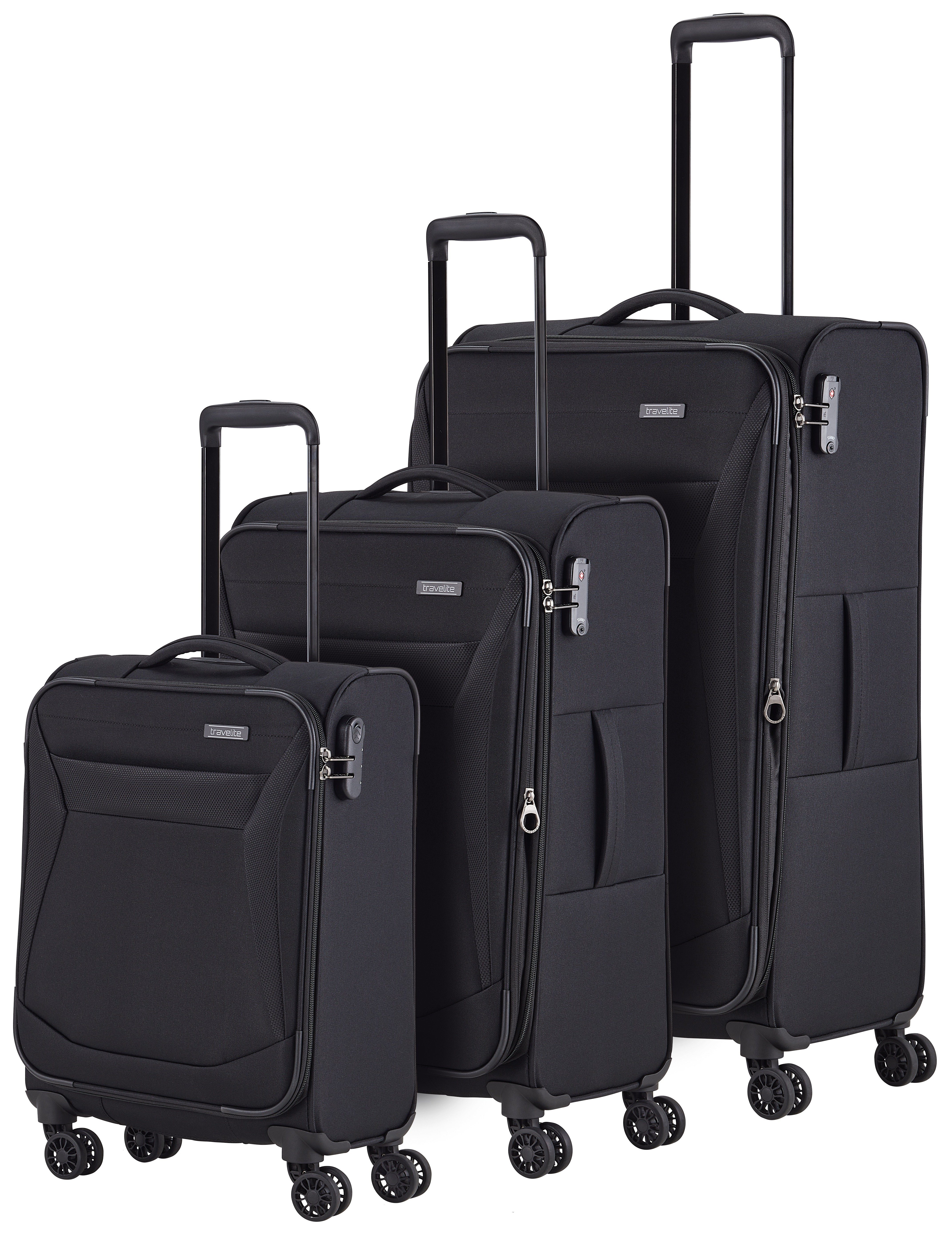 travelite Trolleyset CHIOS 4w L/M/S, 4 Rollen, (Set, 3 tlg., Weichgepäck Trolley Set), Kofferset Reisegepäck Reisekoffer mit erweiterbarem Volumen