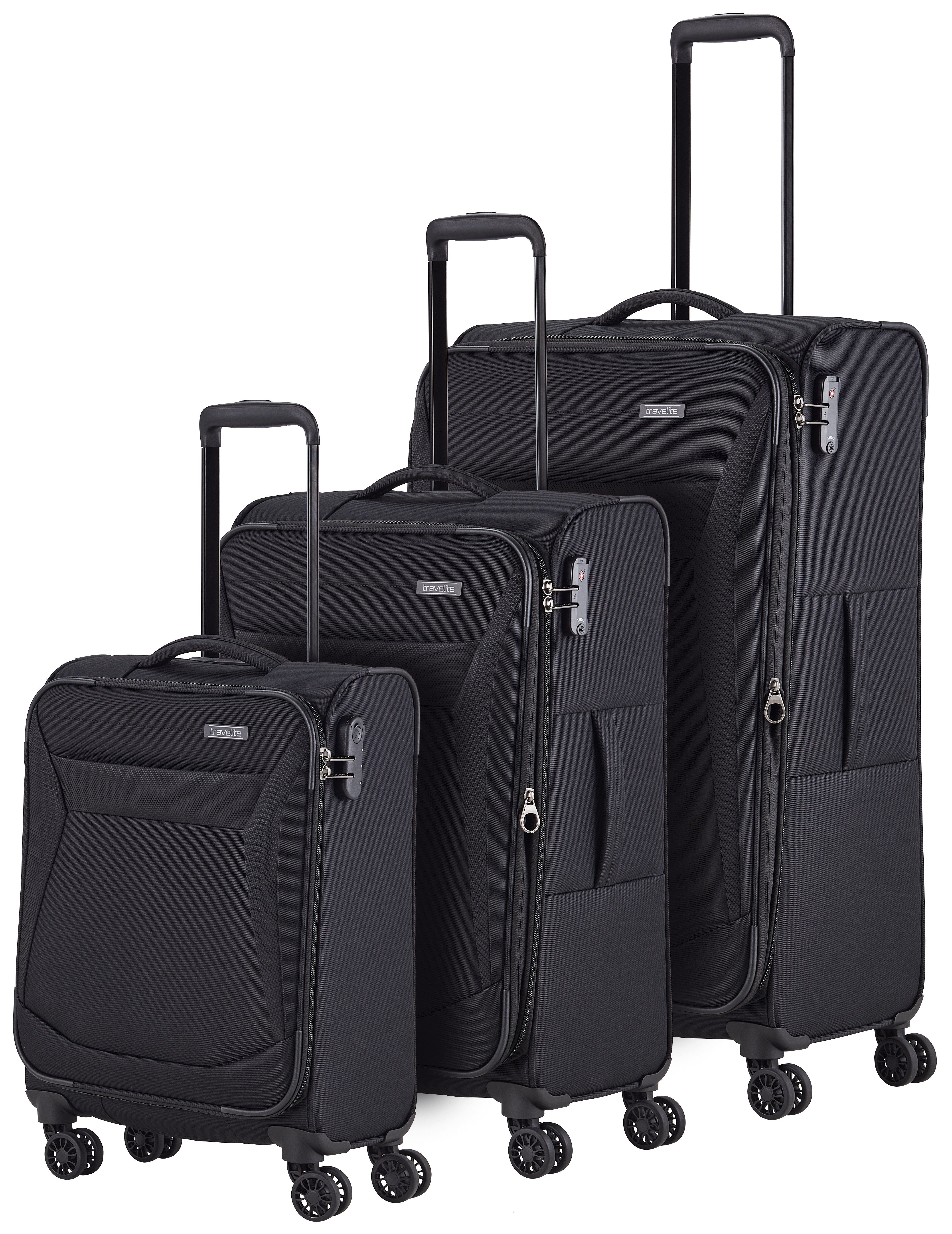 travelite Trolleyset CHIOS S/M/L, 4 Rollen, (Set, 3 tlg., Weichgepäck Trolley Set), Kofferset Reisegepäck Reisekoffer mit erweiterbarem Volumen
