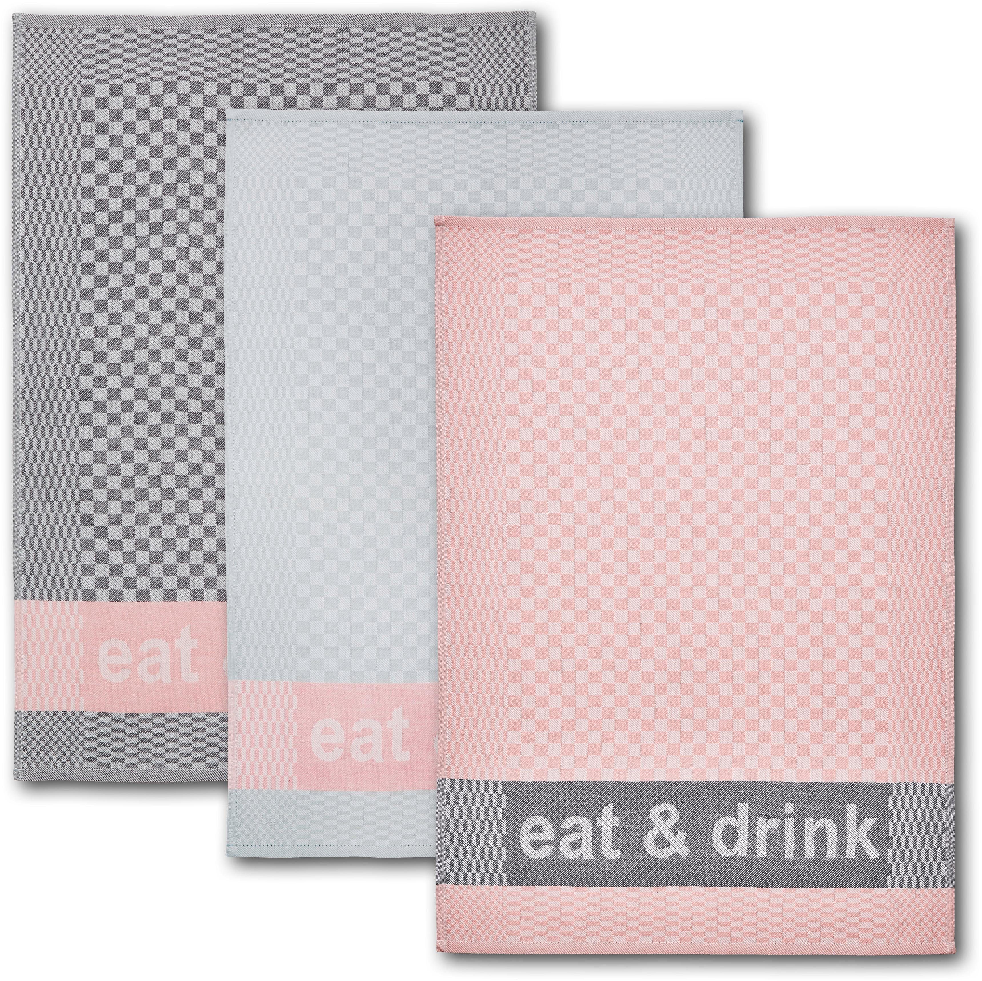 Dyckhoff Geschirrtuch eat & drink, (Set, 6-tlg), mit drei verschiedenen Motiven