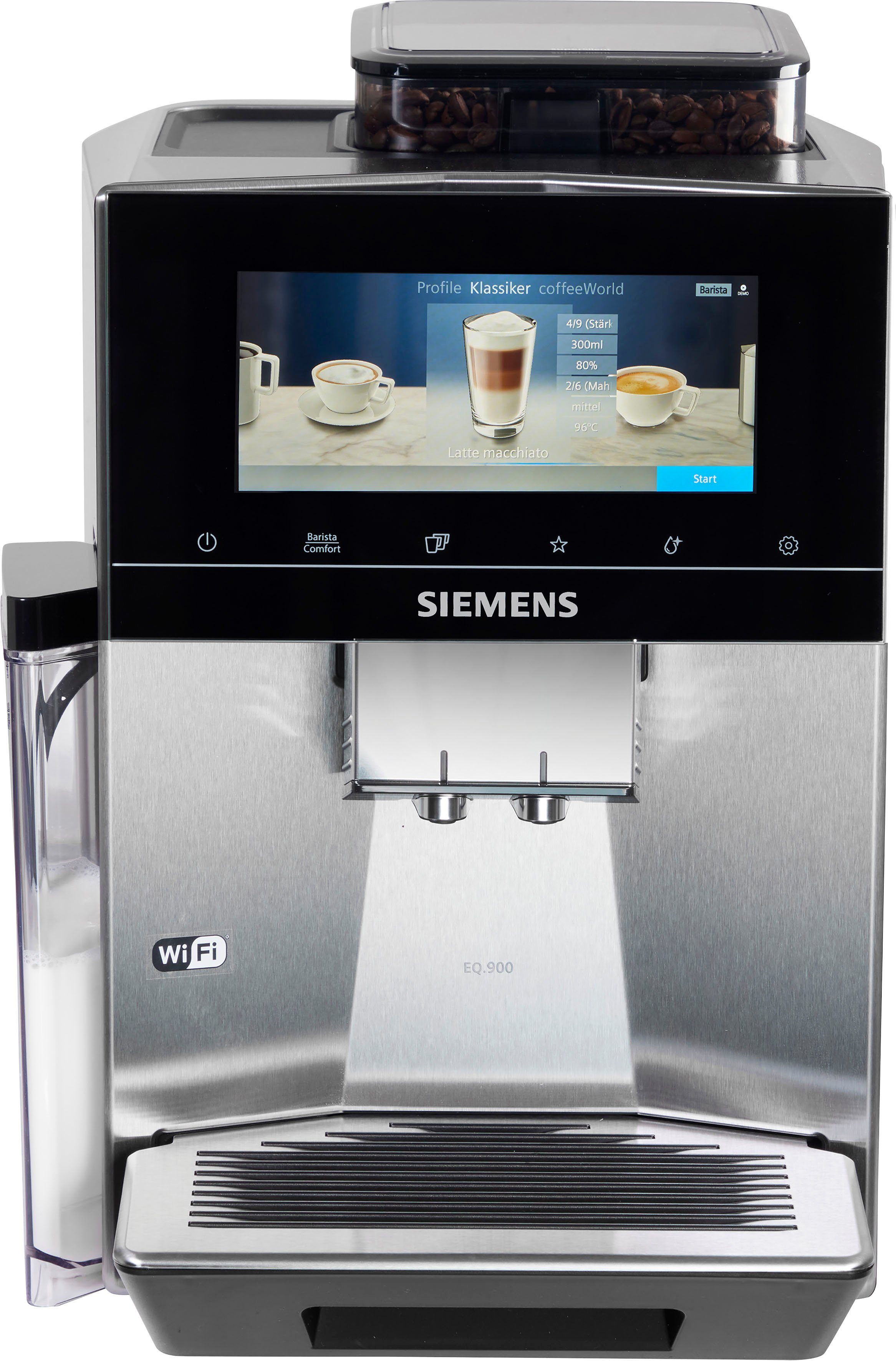 SIEMENS Kaffeevollautomat EQ900 TQ903D43, Home Connect App, baristaMode,  superSilent, 6,8” Full-Touch-Display
