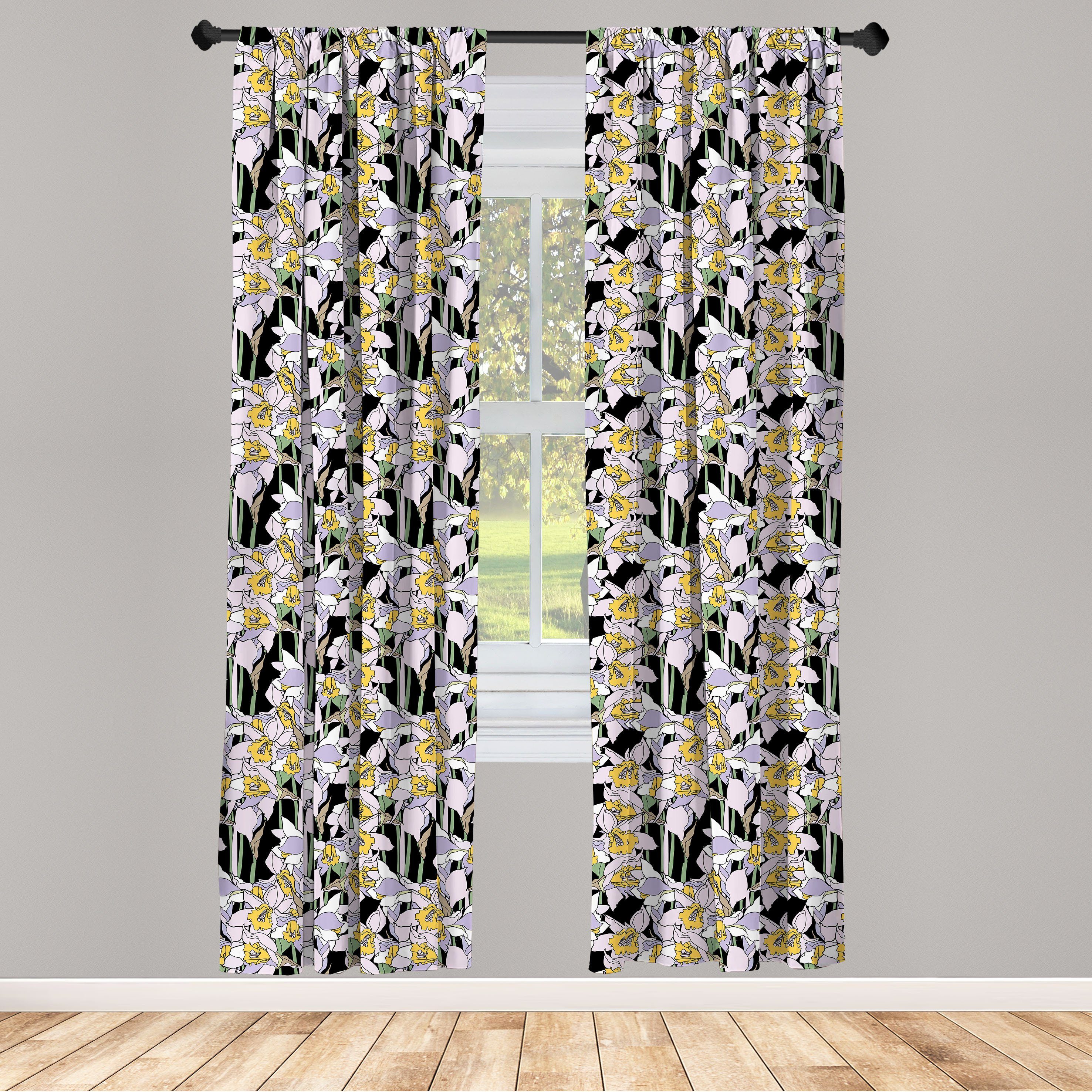 Gardine Vorhang für Wohnzimmer Schlafzimmer Dekor, Abakuhaus, Microfaser, Blumen Cartoon-Stil Blumen Theme