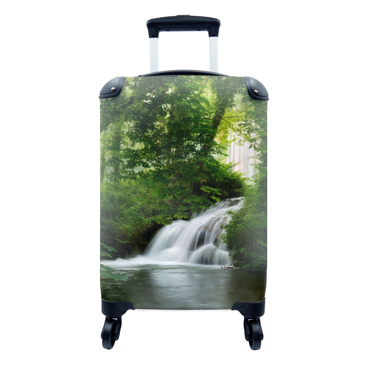MuchoWow Handgepäckkoffer Wasserfall - Natur - Grün, 4 Rollen, Reisetasche mit rollen, Handgepäck für Ferien, Trolley, Reisekoffer