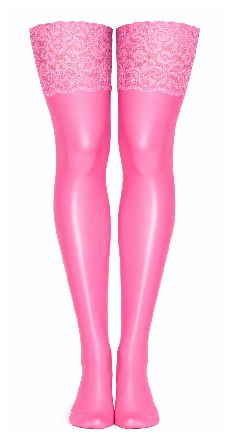 7Heaven Overknees Strümpfe in Wetlook-Optik mit Spitzenabschluss