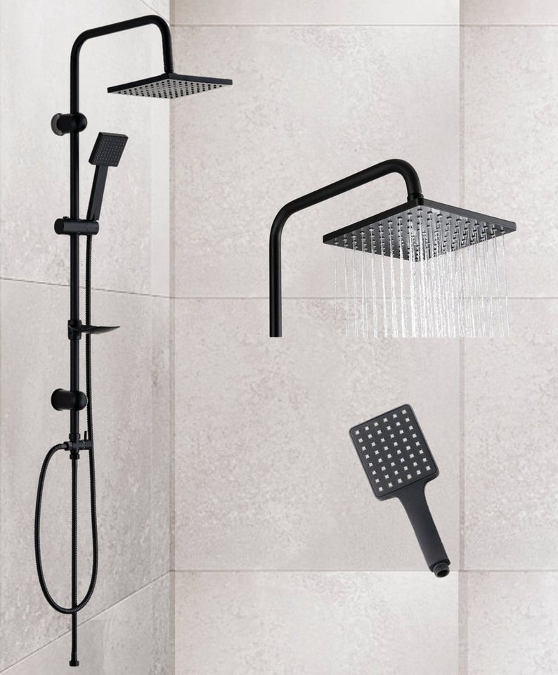 Faizee Möbel Duschsystem »Duschsystem Regendusche Set Schwarz Dusch Set inkl. Verstellbar Duschsäule, Kopfbrause, Handbrause, 1500mm Schlauch,…