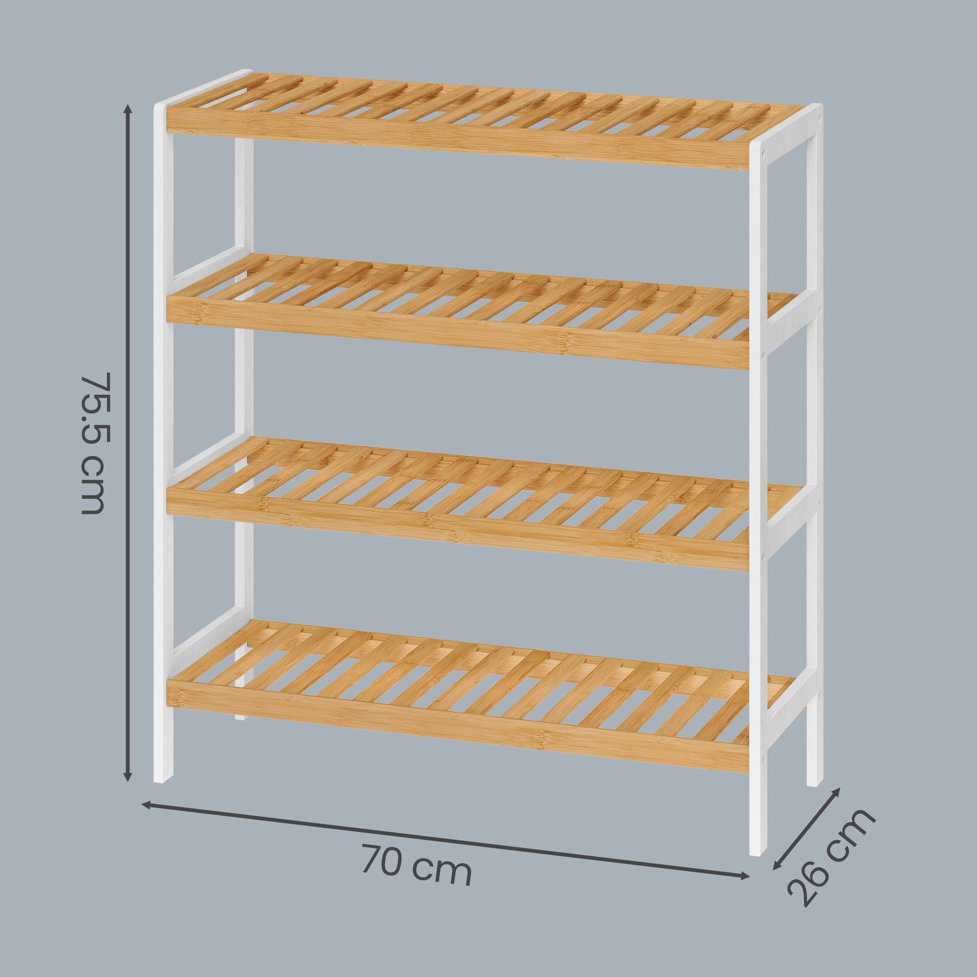 SONGMICS Schuhregal Schuhablage, Schuh-Organizer, für Wohnzimmer, Schlafzimmer, Badezimmer, Bambus, 4 Ebenen, Regal für Schuhe, Pflanzen, Bücher, 26x70x75,5 cm
