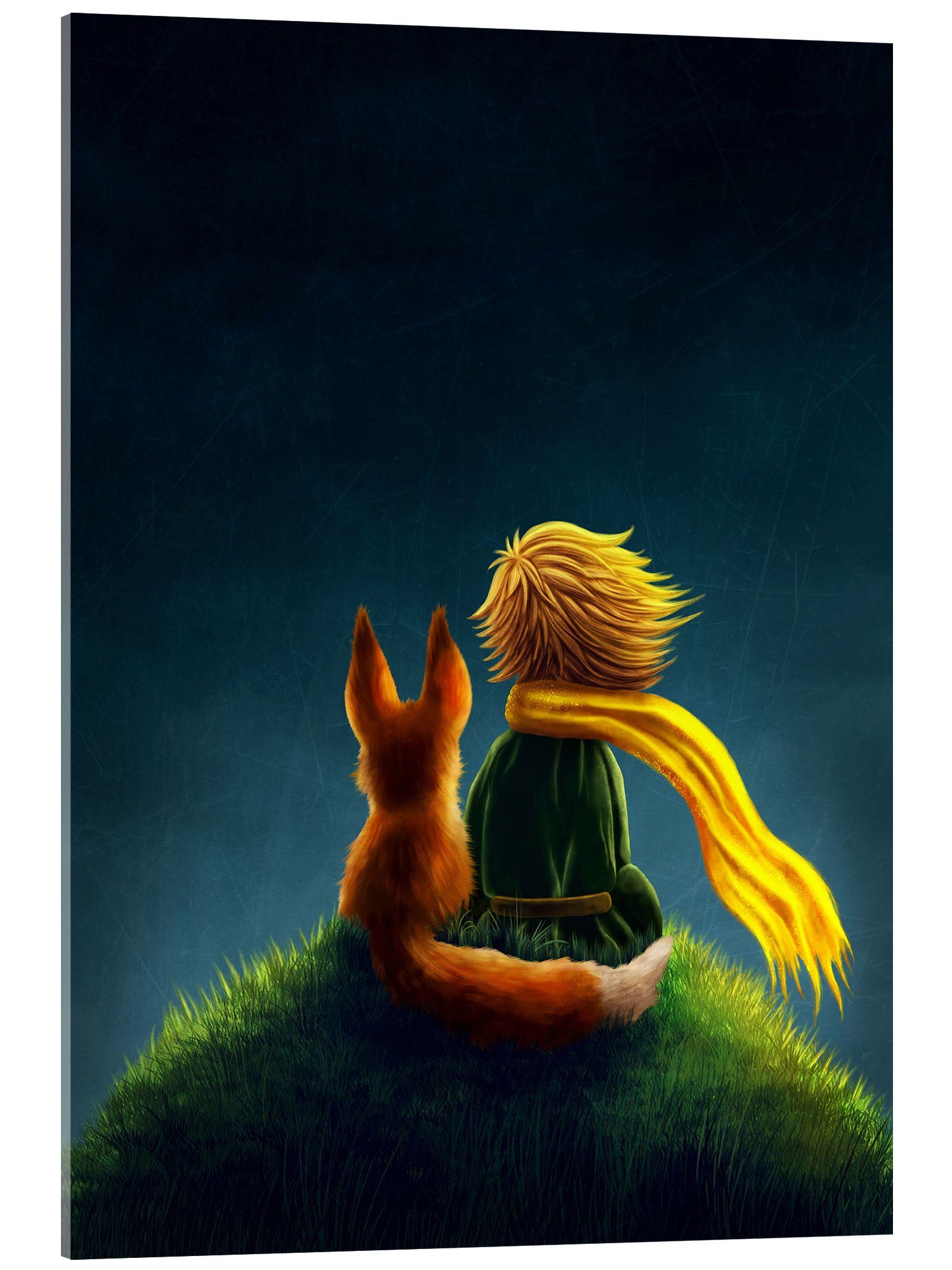 Posterlounge Wandbild Kleiner Prinz und Fuchs bei Nacht, Elena Schweitzer, erhältlich als Poster, Leinwandbild, Wandsticker oder Acrylglasbild