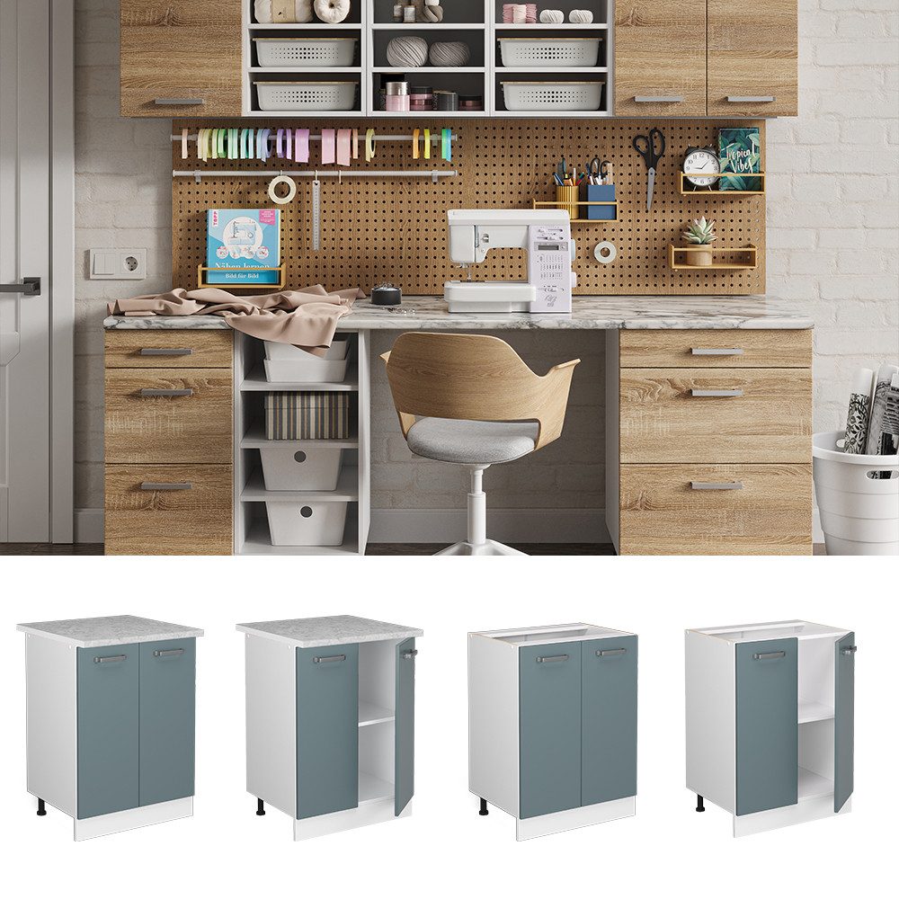 Vicco Schranksystem R-Line, Blau-Grau/Weiß, 60 cm günstig online kaufen