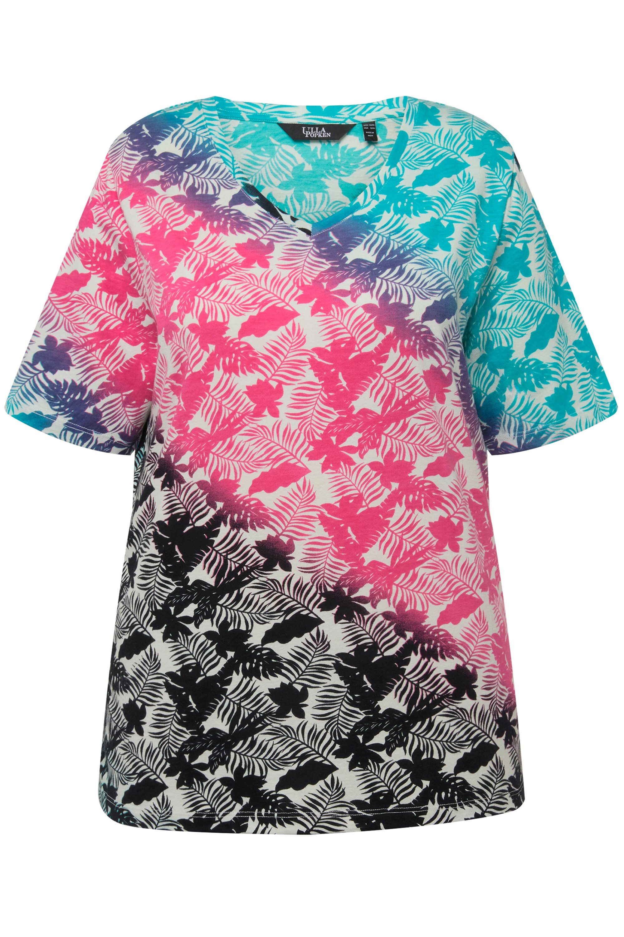 T-Shirt T-Shirt Palmen Farbverlauf V-Ausschnitt Halbarm