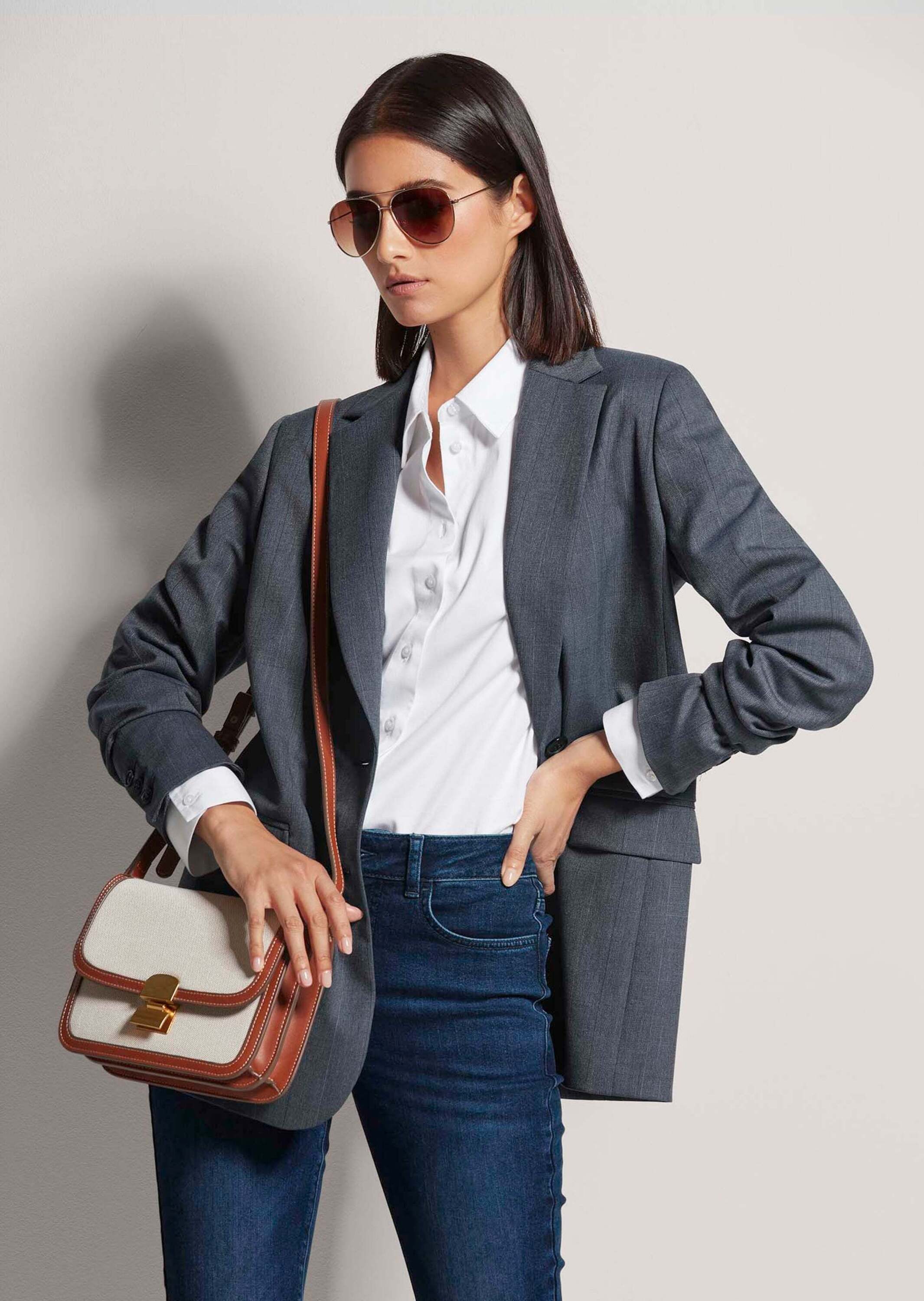 MADELEINE Kurzblazer Legerer Longblazer mit dezentem Karomuster