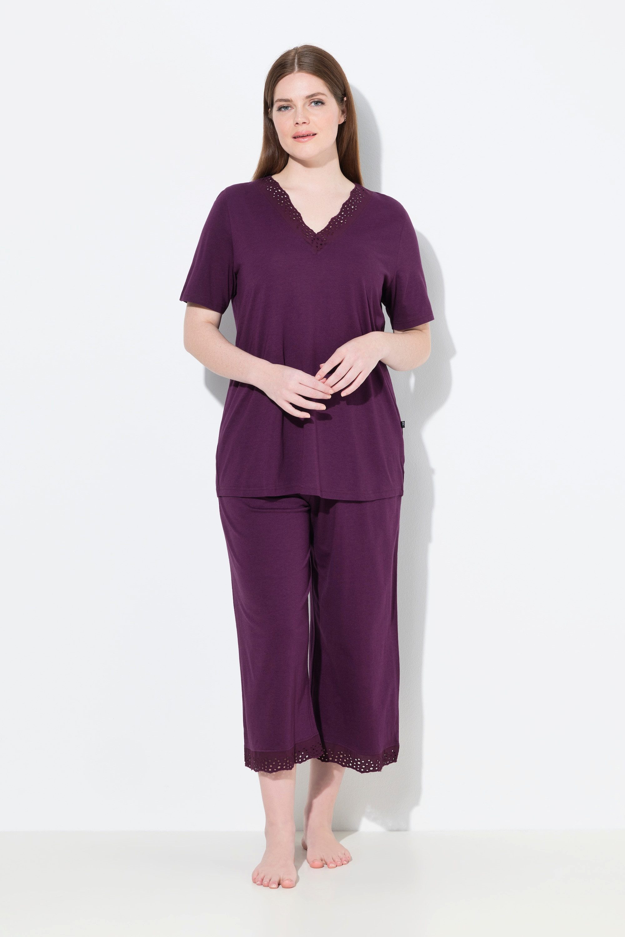 Ulla Popken Pyjama Pyjama Lochstickerei Halbarm Modalmix günstig online kaufen