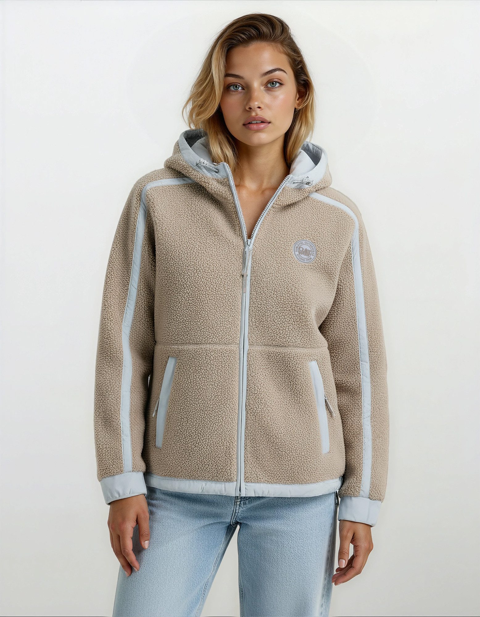 SUBLEVEL Fleecejacke Damen Teddyfleece Kuschelig Übergangsjacke Jacke Outdoor Jacke Stehkragen, Kapuze, flauschig, kuschelig, warm, Outdoor – Bild 3 von 5