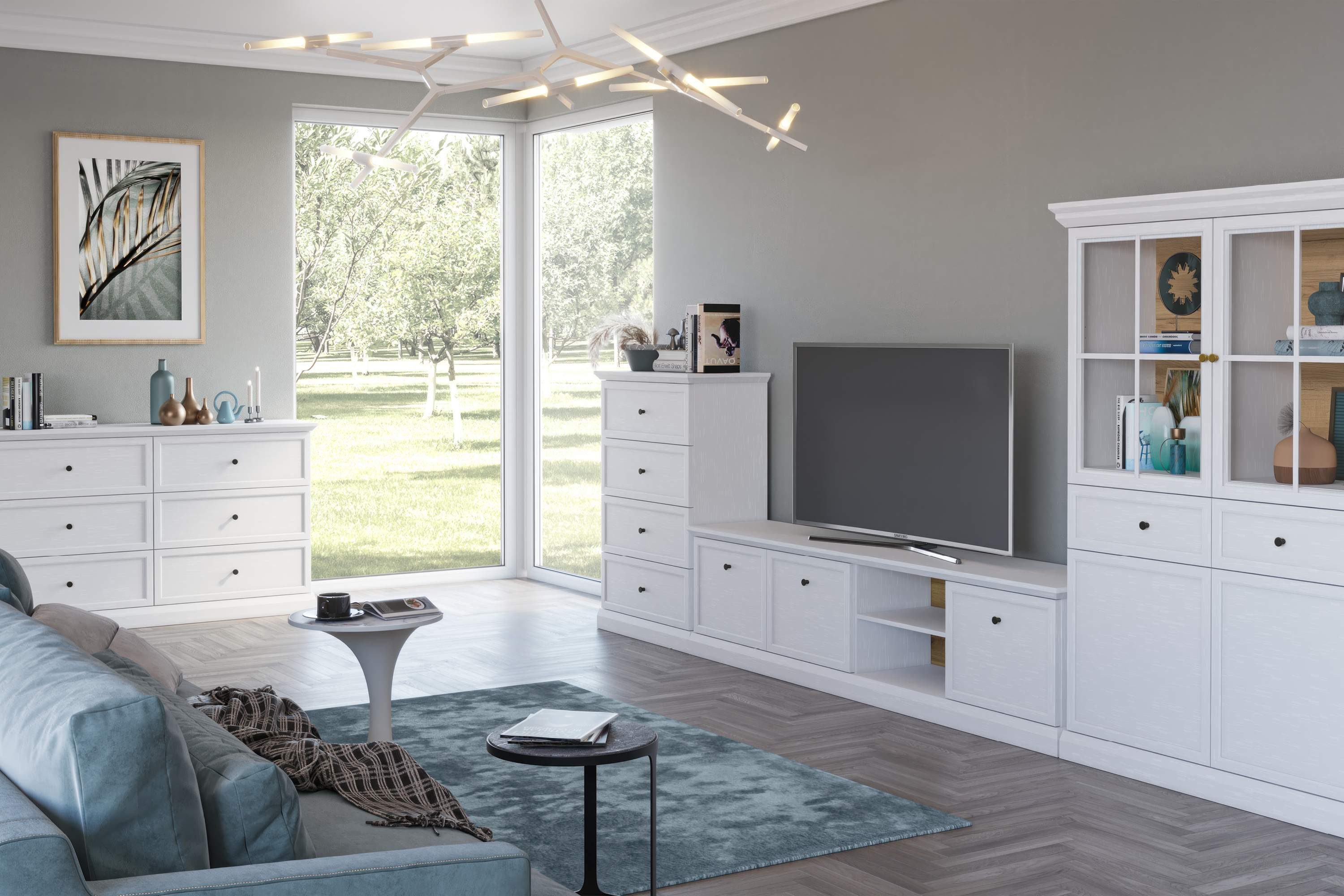 KONSIMO® Nachttisch KATRIA mit 2 Schubladen, hergestellt in der EU, Metallgriffe, Holzoptik