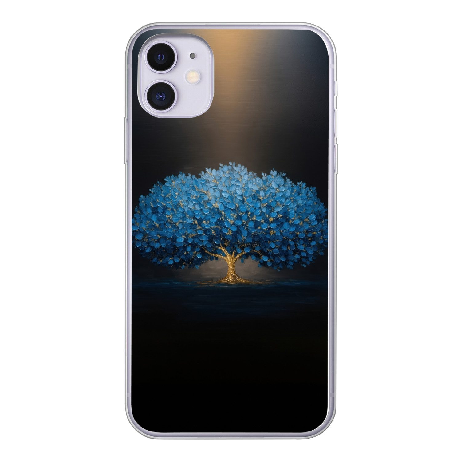 MuchoWow Handyhülle für Apple iPhone 11 Baum - Blau - Blätter - Pinselstriche, Smartphone-Bumper, Print, Handy Schutzhülle Dünn