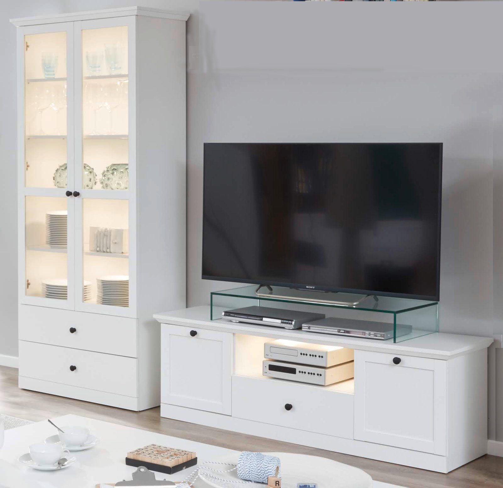 trendteam Wohnwand Baxter, (in Landhaus weiß, Set 2-teilig 235 x 196 cm), m günstig online kaufen