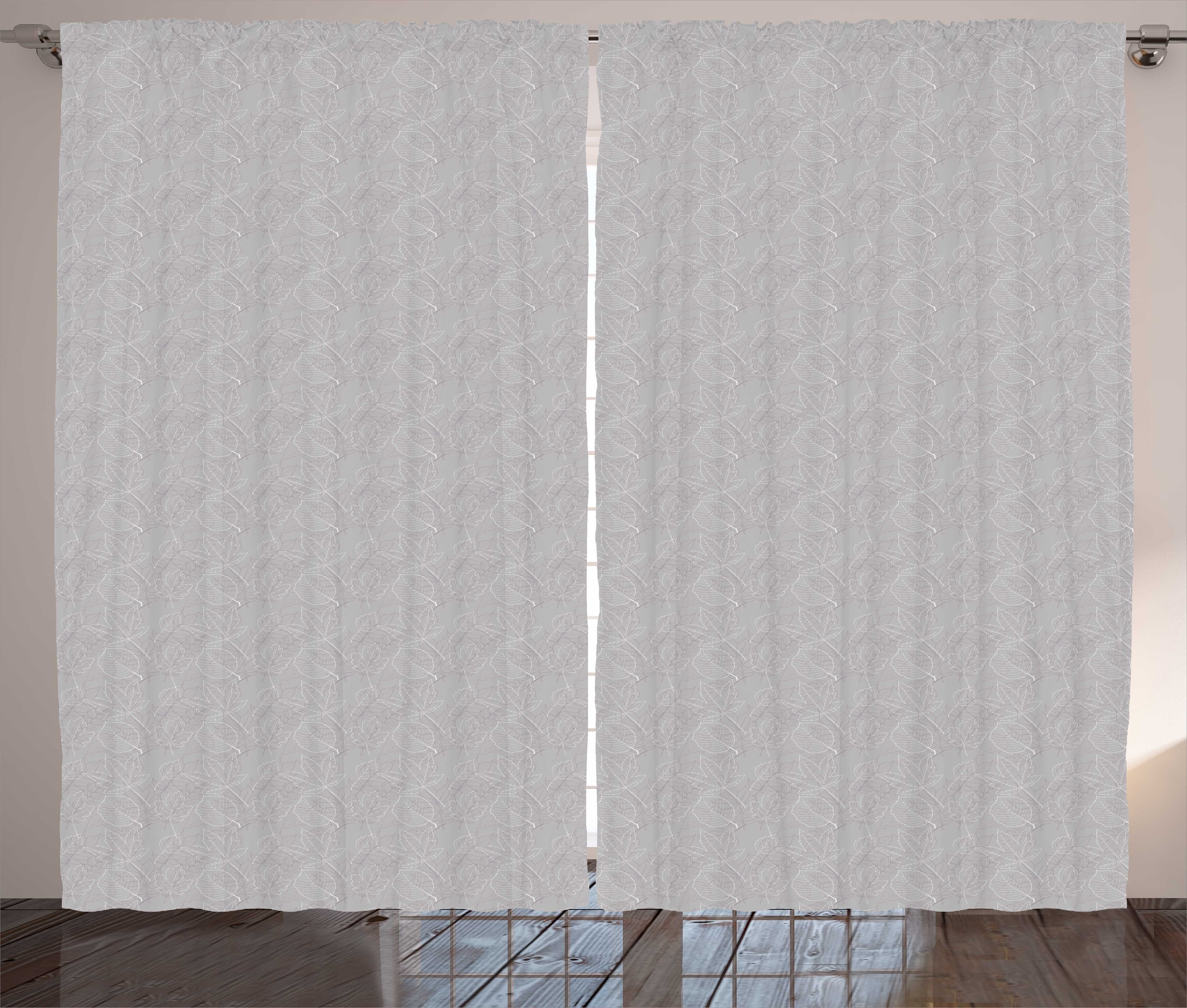 Gardine Schlafzimmer Kräuselband Vorhang mit Schlaufen und Haken, Abakuhaus, Blatt Herbstliche Blätter Dünne Linien Kunst