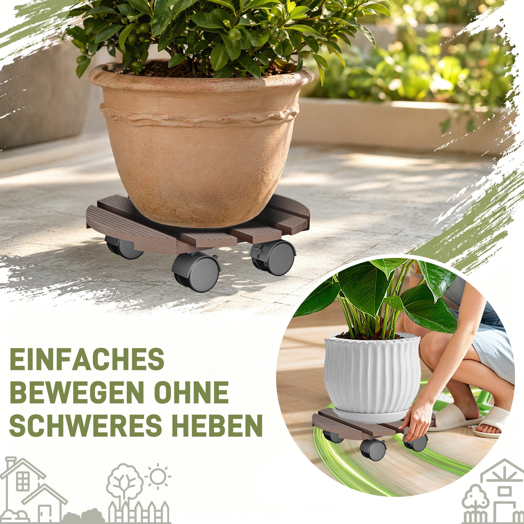 FIVMEN (88BEE8F9F2) Pflanzenroller WPC- Rund Pflanzenwagen Tragkraft 100 kg Blumenwagen 30 x 30 cm – Bild 4 von 5