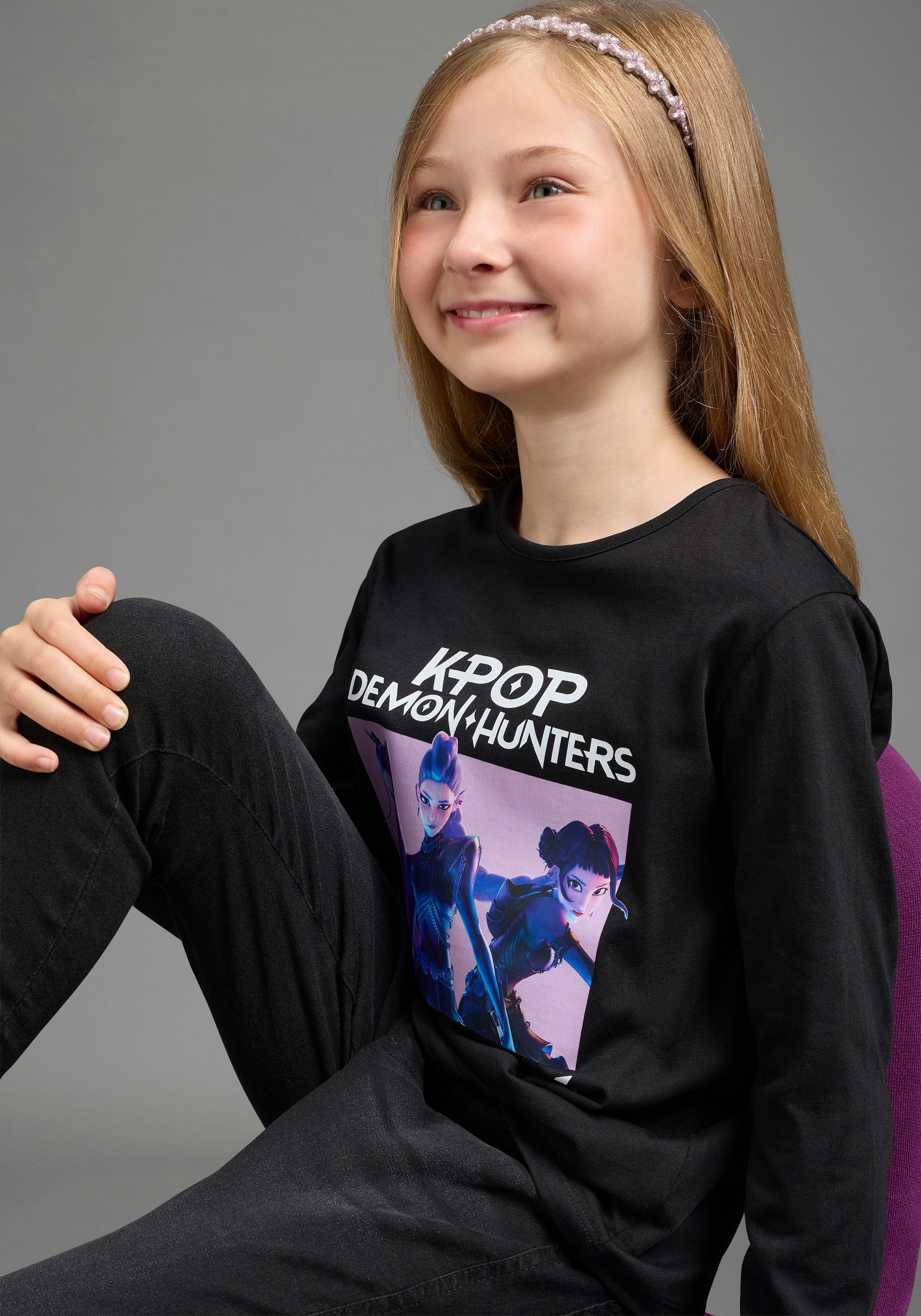 KIDSWORLD Langarmshirt K-POP DEMON HUNTERS Shirt hüftlang, mit Rundhalsausschnitt, Basic Passform
