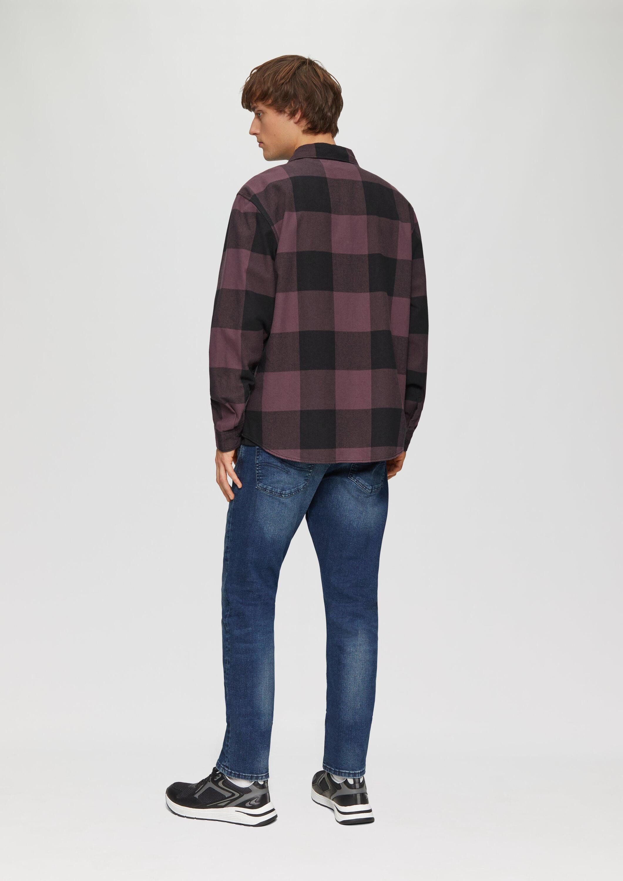 QS Langarmhemd Hemd Relaxed Fit: Flanellhemd mit Brusttasche