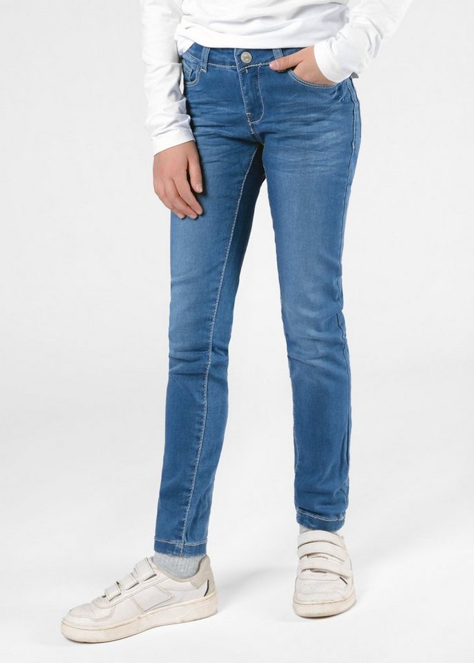 - schmal Innenbund, Blue STACCATO Mädchen Hosenbein zulaufendes Slim-fit-Jeans Skinny Denim Mid weitenverstellbarer Jeans Kinder