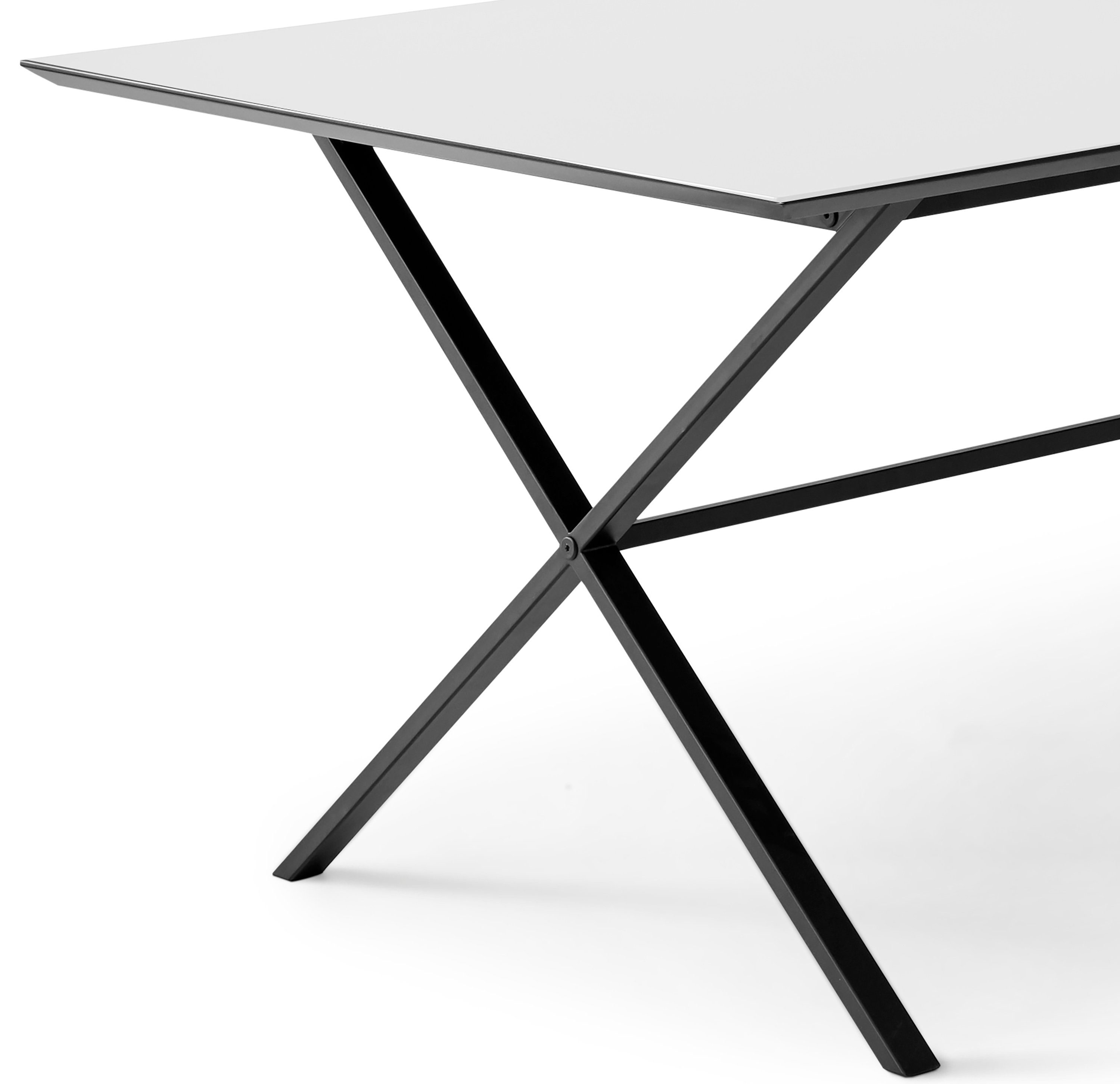 rechteckige by MDF, Meza Esstisch gekreuztes Hammel Tischplatte Weiß Furniture Hammel, Metallgestell