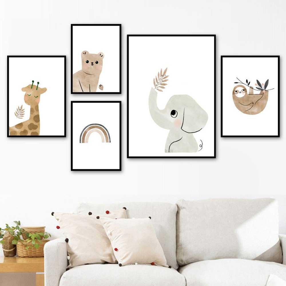 Pippolipo Poster Bilder Kinderzimmer Deko Babyzimmer Wohnzimmer A4, (6er Se günstig online kaufen