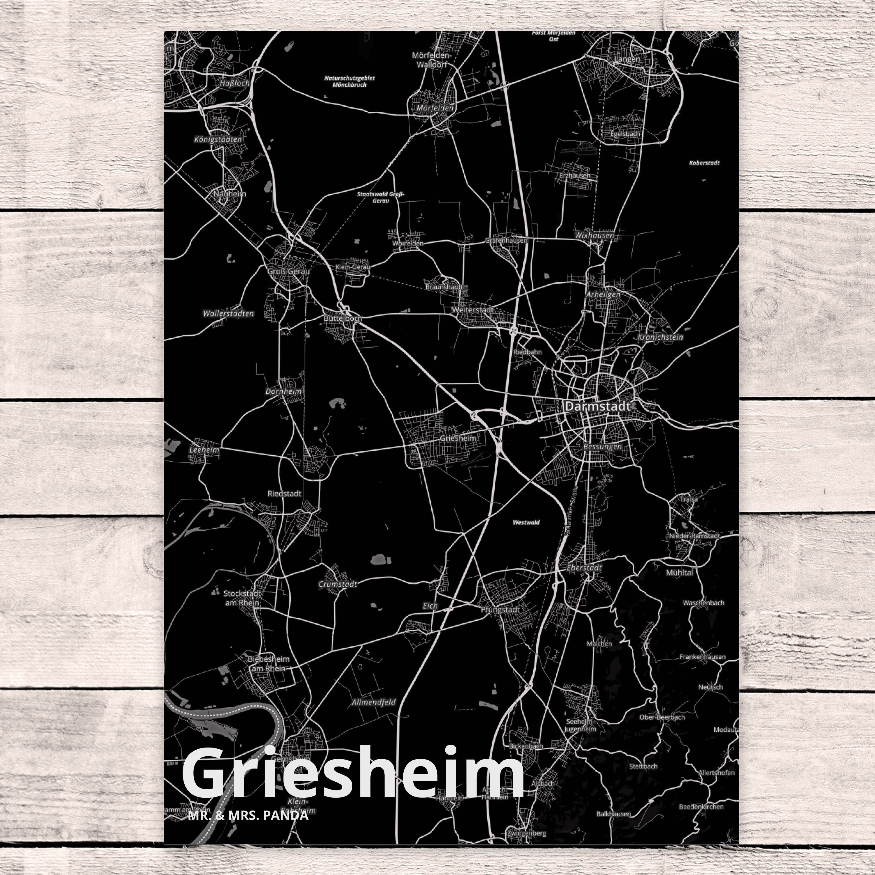 Panda Stadtplan Dorf & Map Geschenk, Postkarte Mrs. Karte Landkarte Griesheim - Mr. Ort, Stadt