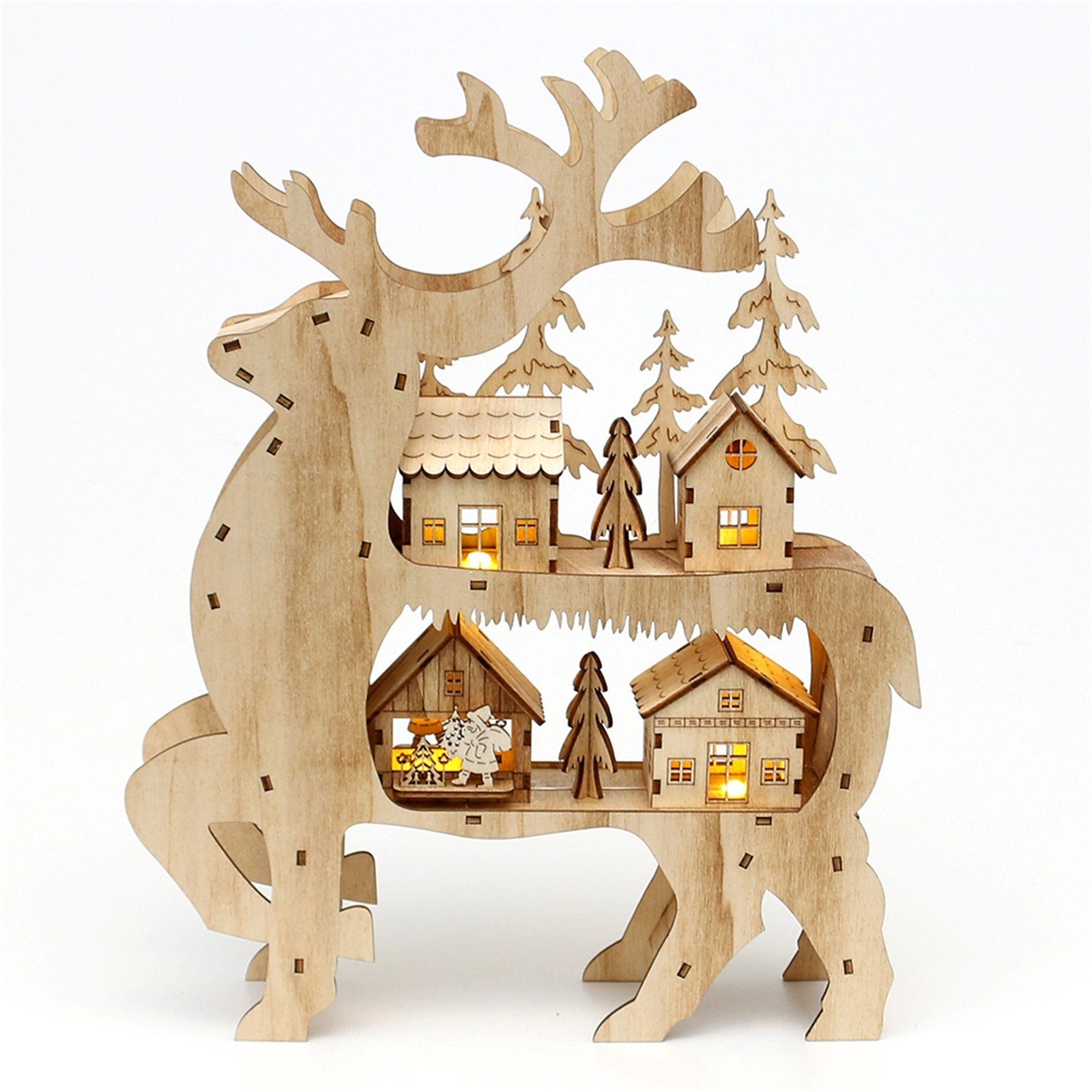 SIGRO Weihnachtsfigur Holz Weihnachtsfigur Rentier mit Winterlandschaft (1  St)