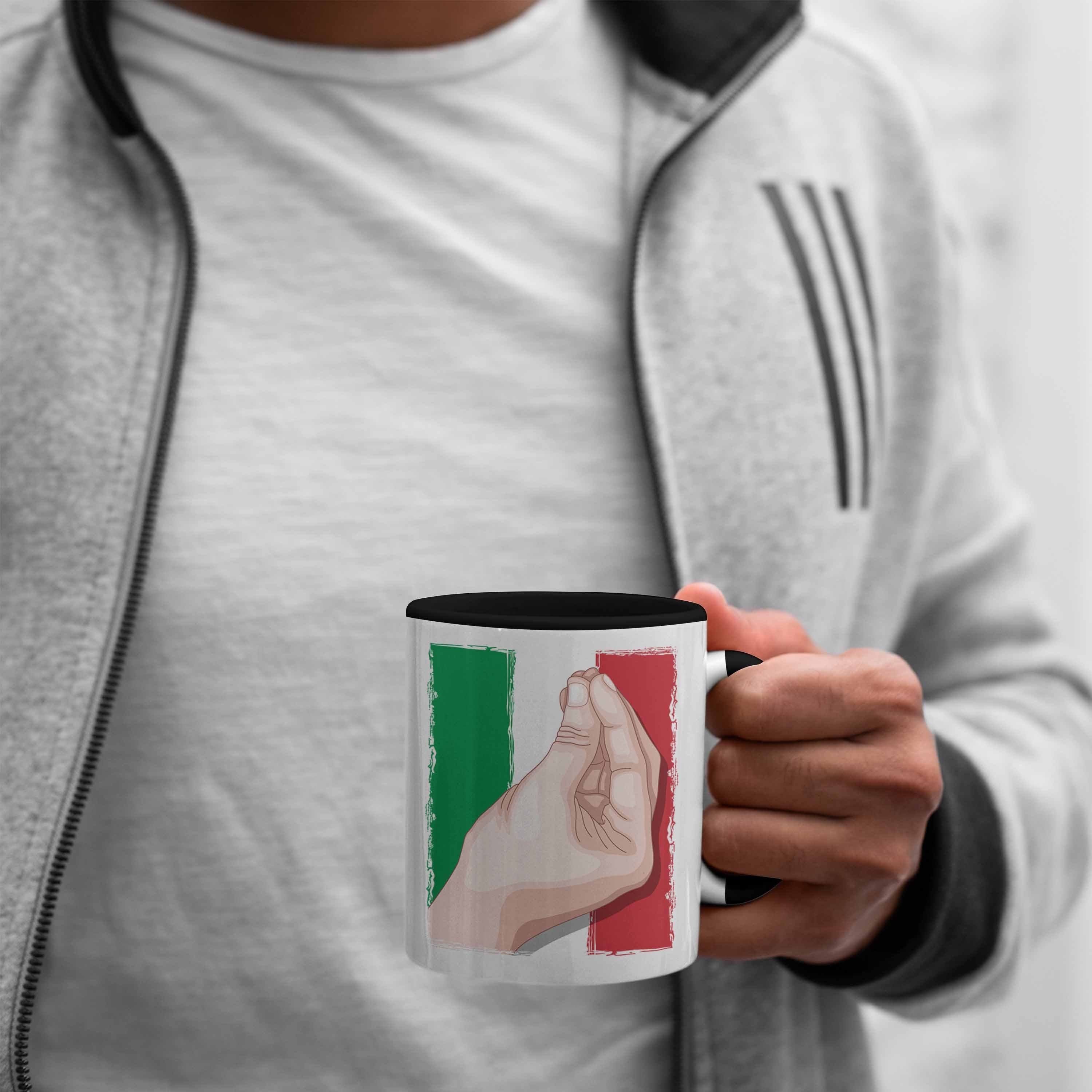 Trendation Tasse Tasse Schwarz Handbewegung Flagge für Italien-Liebhaber Italien Geschenk