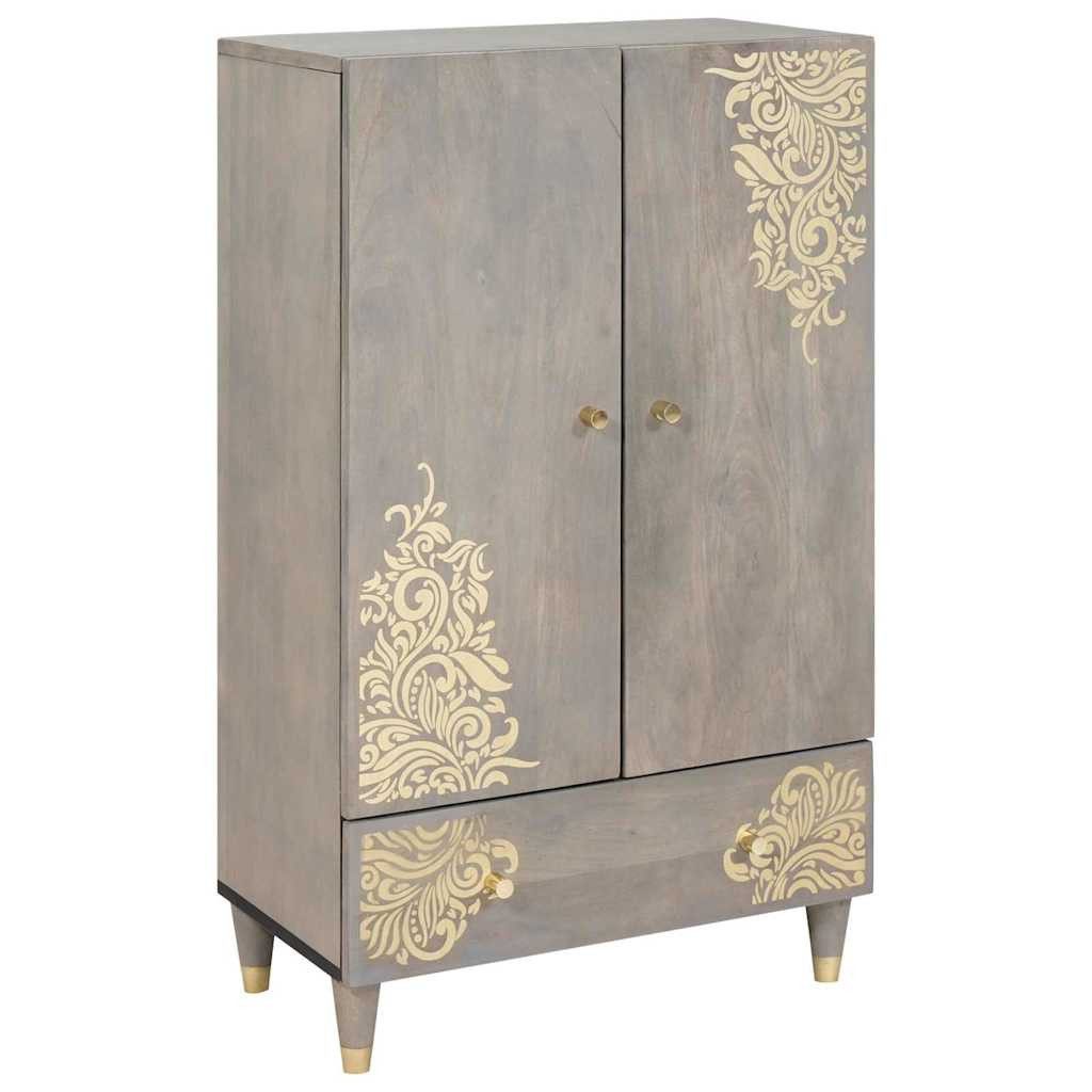 vidaXL Highboard 60 x 33 x 100 cm Hochboard aus massivem Mangoholz Grau Gold 60x335x100