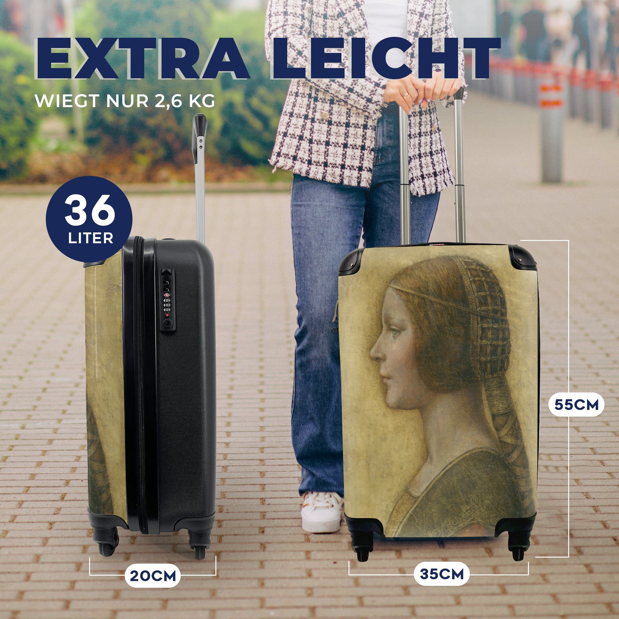 Principessa La Ferien, Reisetasche Vinci, MuchoWow Handgepäckkoffer für Trolley, da Handgepäck Rollen, Bella 4 - Leonardo mit Reisekoffer rollen,