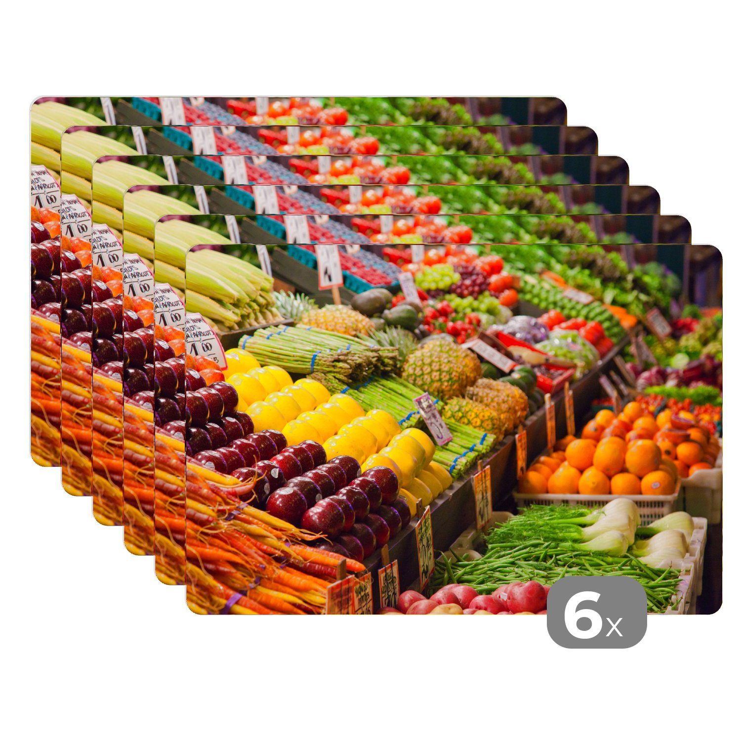 Platzset, Obst - Kisten - Gemüse - Amerika, MuchoWow, (6-St), Platzset, Platzdecken, Platzmatte, Tischmatten, Schmutzabweisend