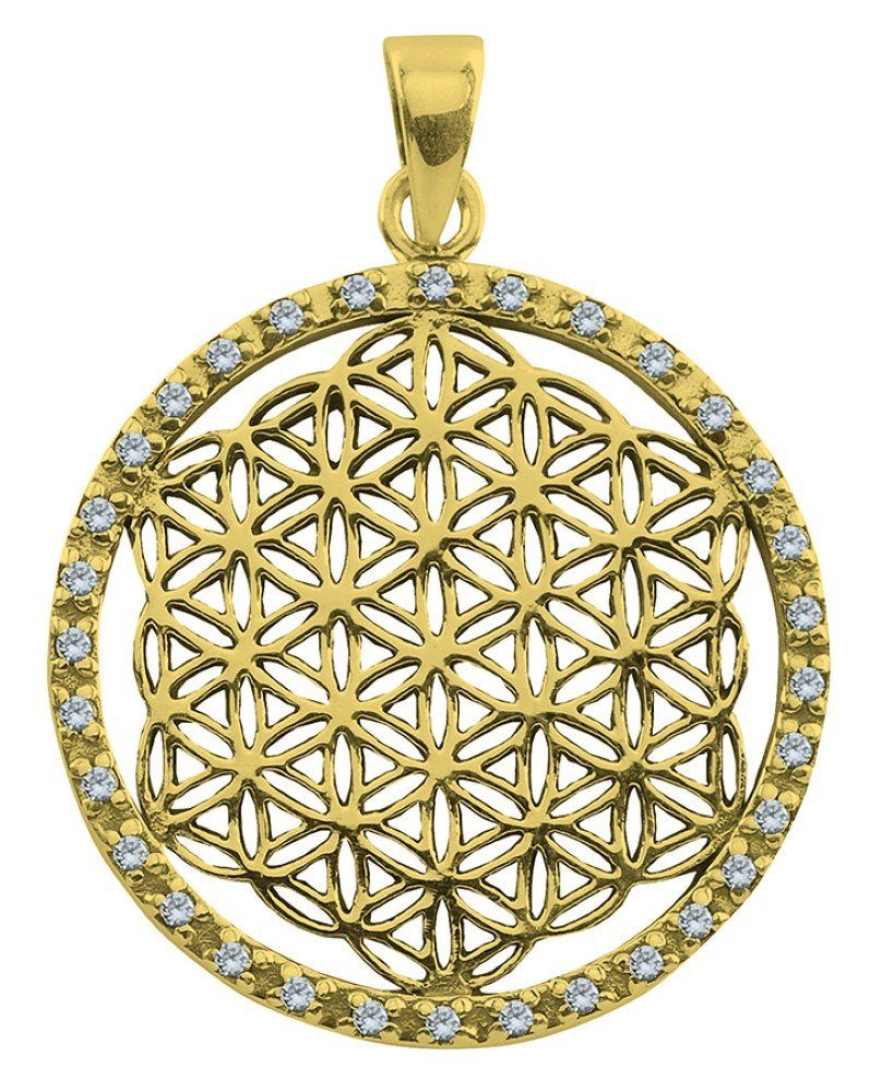 Kettenanhänger Anhänger "Blume des Lebens" mit 32 Zirkonia Messing 3,4g 3cm