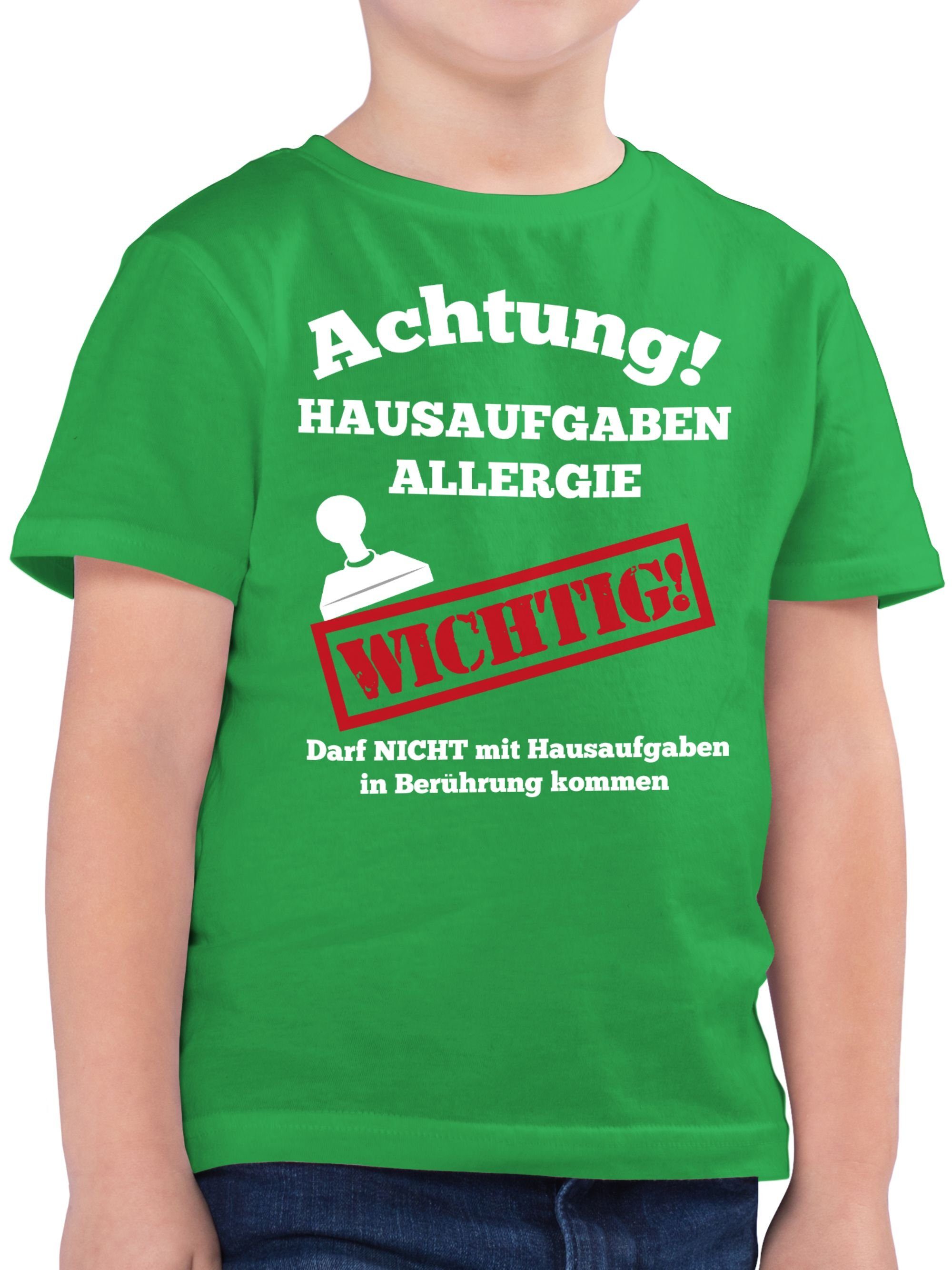 Shirtracer T-Shirt Achtung Hausaufgaben Allergie Einschulung Junge Schulanfang Geschenke 3 Grün