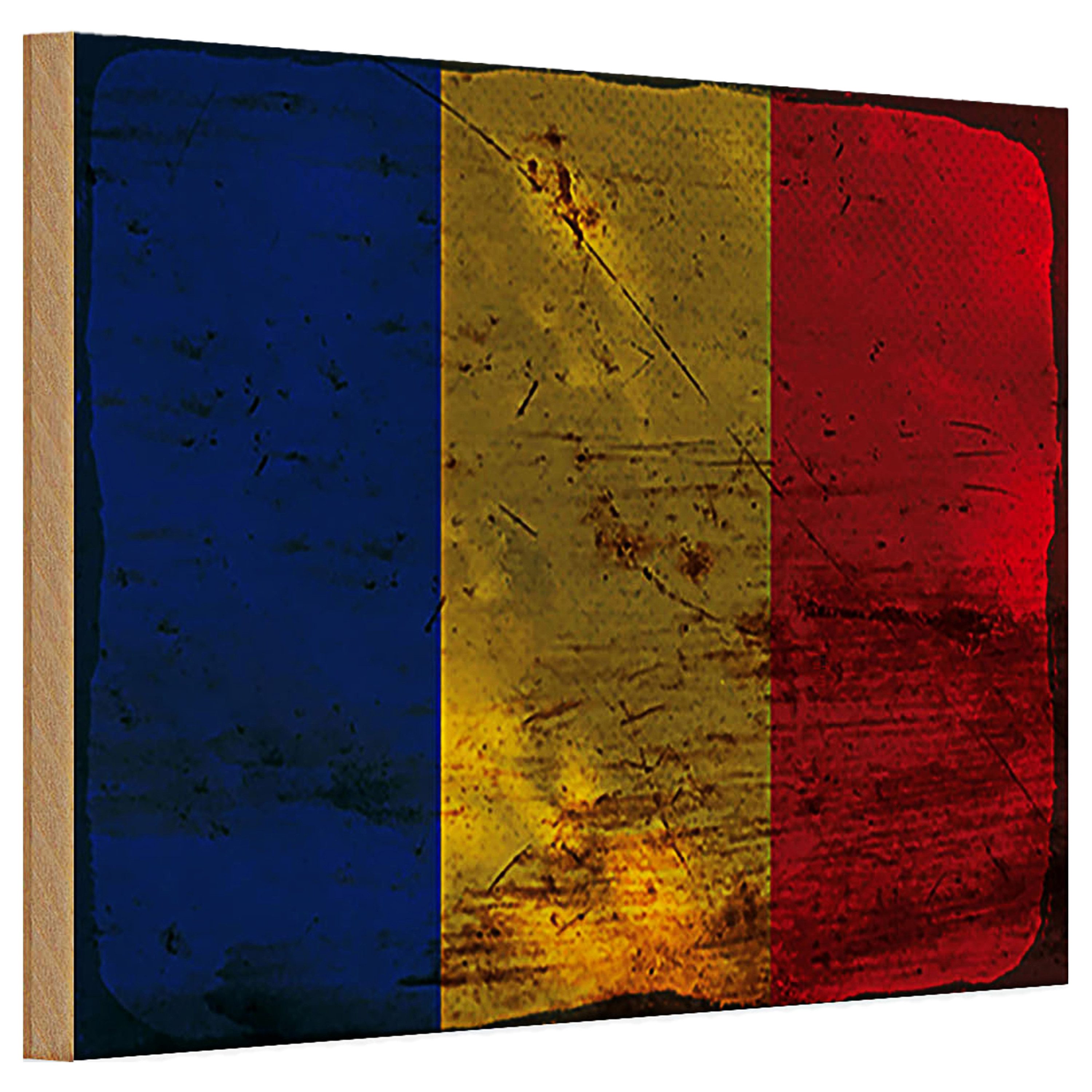 Roomando Holzbild Holzschild Flagge Rumänien 30x20cm Flag of Romania Rost