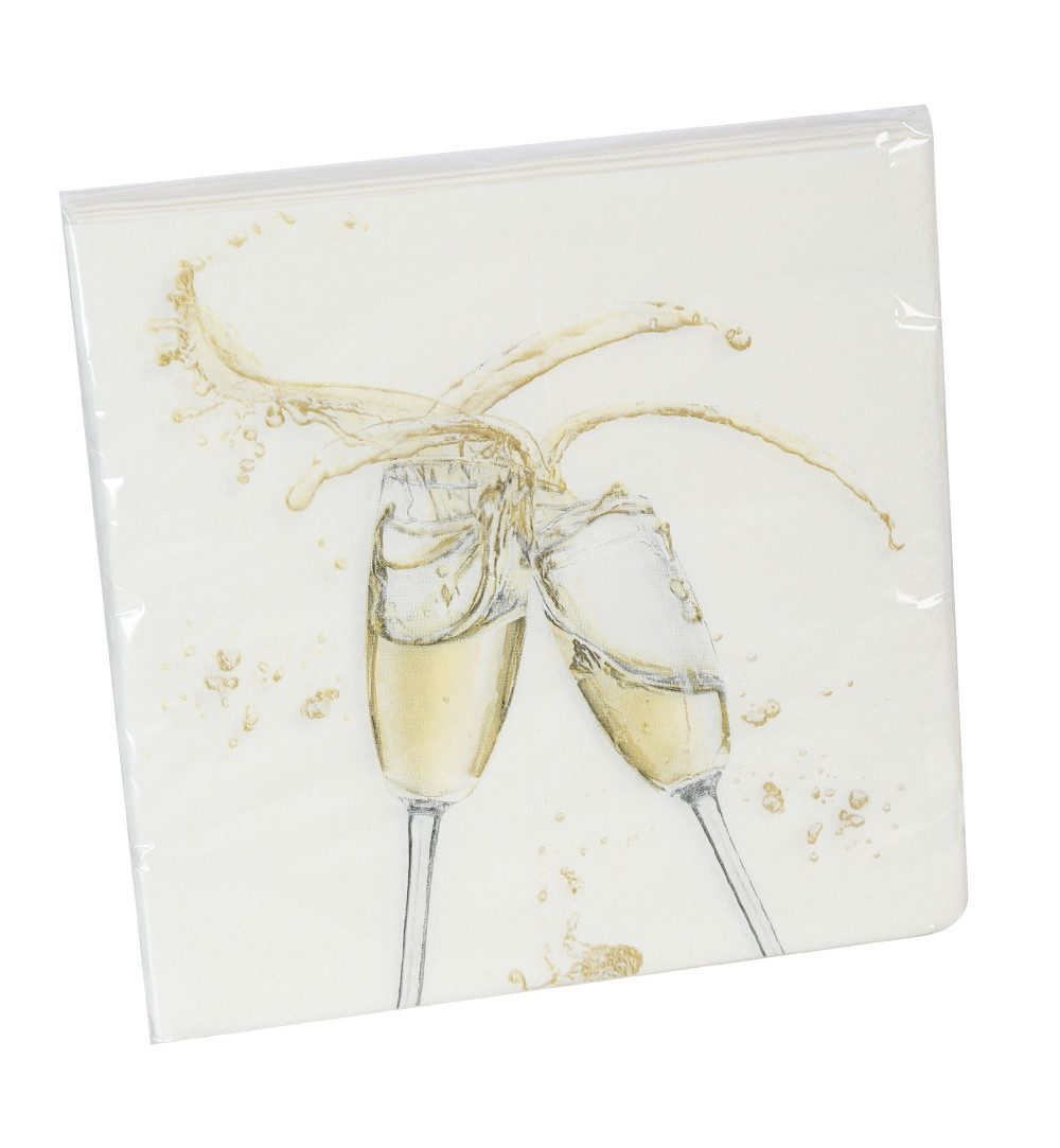 Fries Papierserviette 20 Servietten Silvester Geburtstag Party Deko Papier, Mit Sekt Glas Motiv