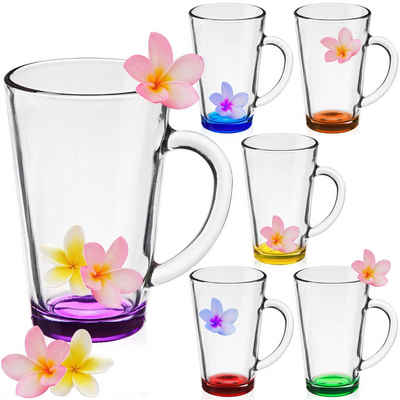 PLATINUX Latte-Macchiato-Glas Bunte Kaffeegläser, Glas, mit Griff 360ml Set 6 Teilig Mehrfarbig Teegläser Trinkglas