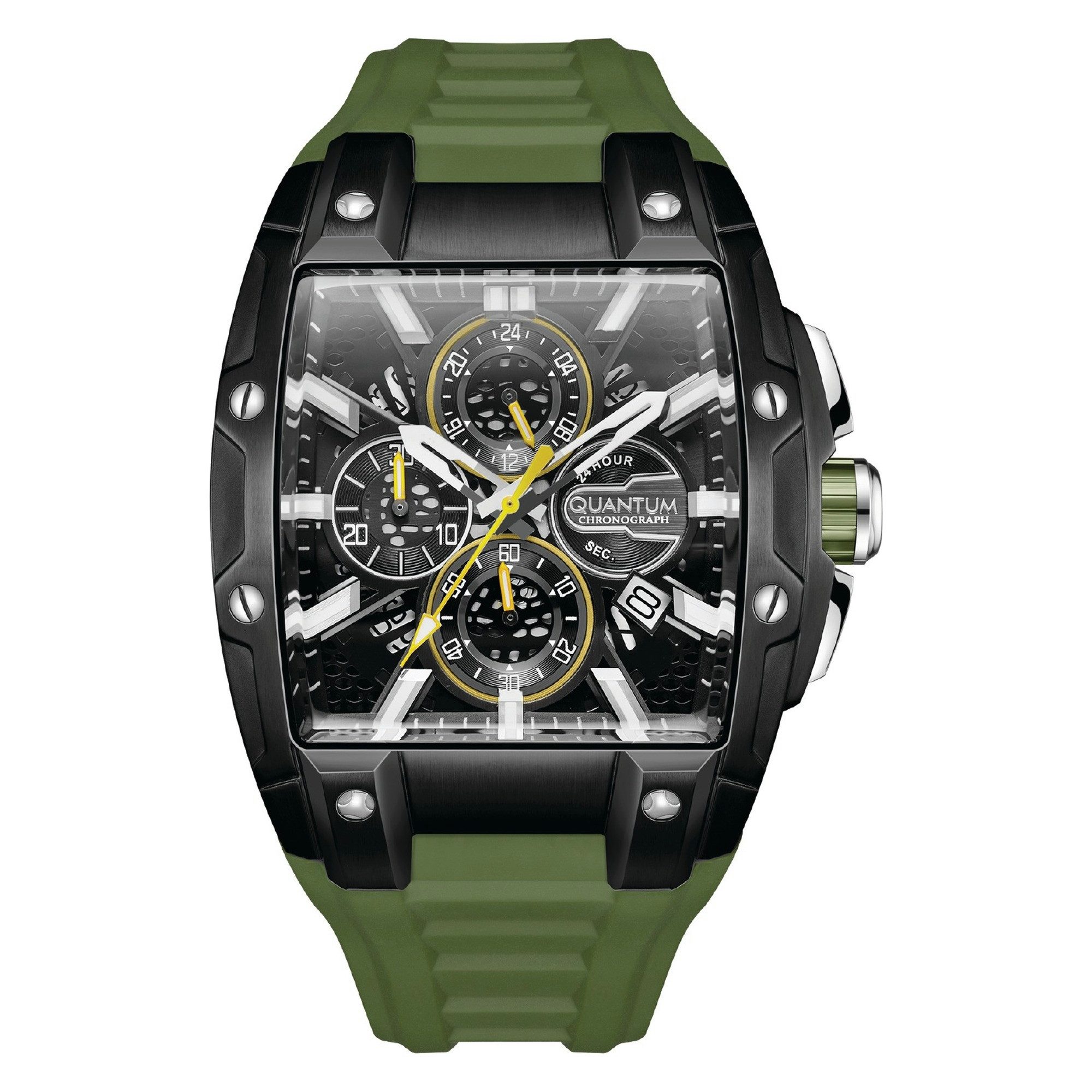 QUANTUM Chronograph Herrenuhr mit Silikonarmband, 43 mm, Herren Armbanduhr schwarzes Zifferblatt, schwarz – HNG1161.655, (1-tlg), Datum, Mineralglas, 5 ATM, inkl. Geschenkbox