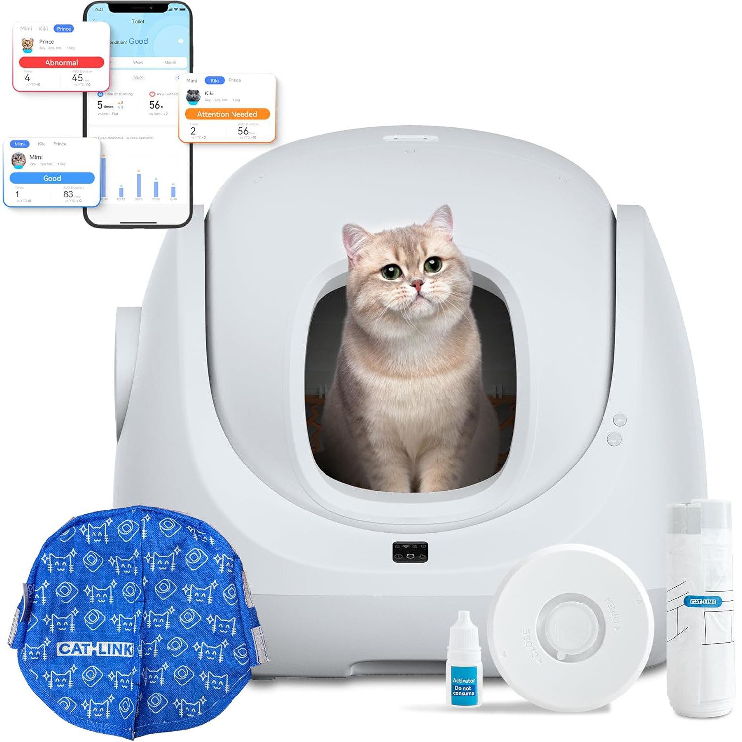 CATLINK Katzentoilette Baymax Selbstreinigendes Katzenklo XXL für eine Katze – WLAN APP, Anti-Blockierschutz, Gesundheits-Monitoring, 7L Behälter, 70L Volumen von CATLINK