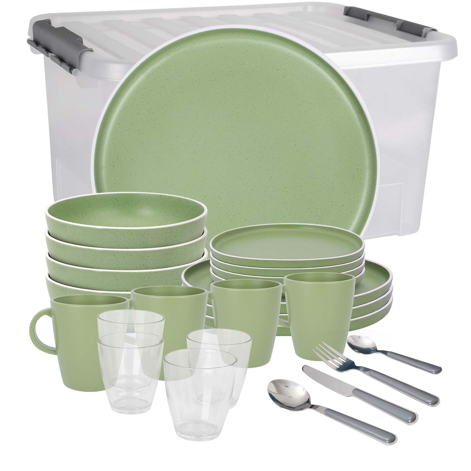 BRUNNER Geschirr-Set BRUNNER Camping Geschirrset DOLOMIT (12, 16, 36-tlg) GRÜN AntiSlip (36-tlg)