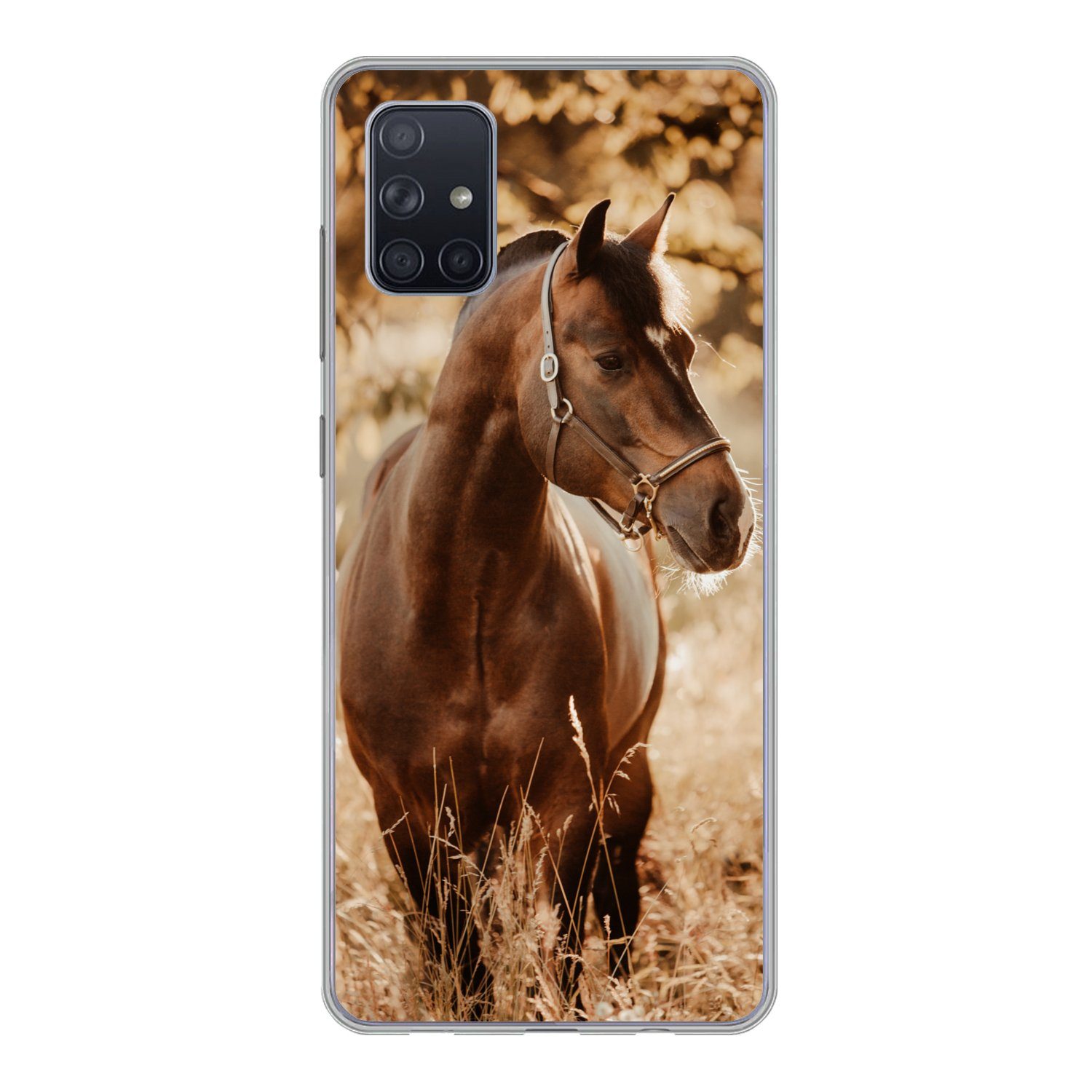 MuchoWow Handyhülle für Samsung Galaxy A71 Pferd - Sonne - Porträt - Natur - Braun, Phone Case, Silikon, Schutzhülle Dünn