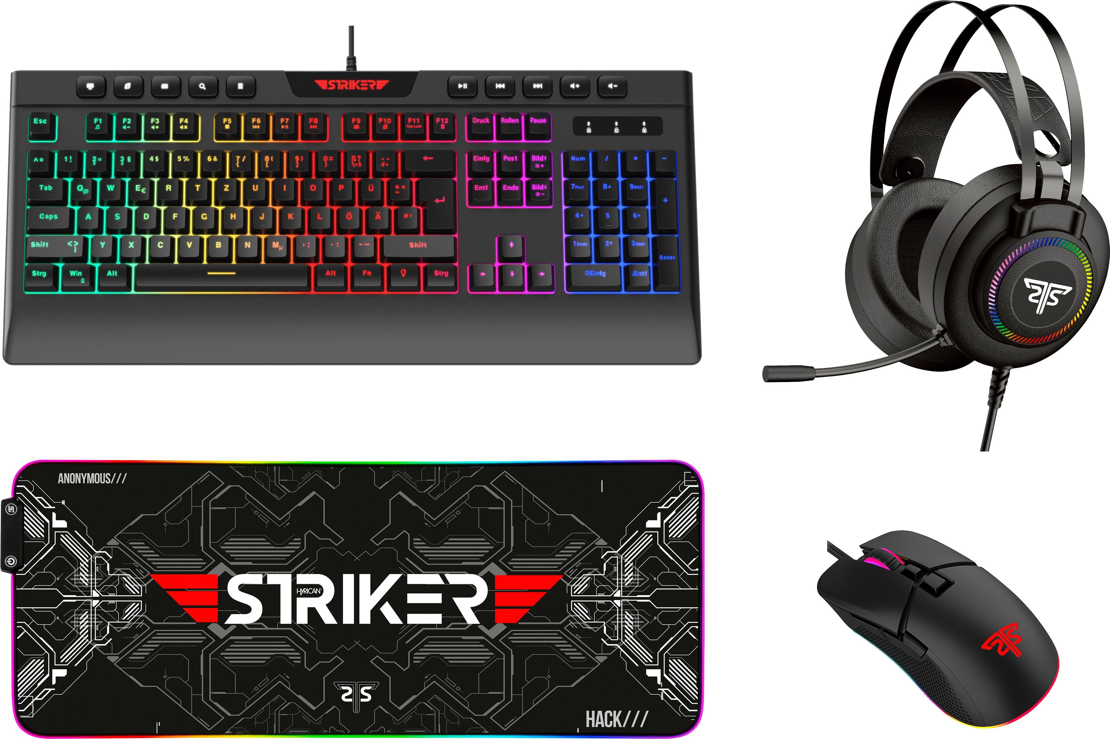 Hyrican Striker Gaming Sparset Level Silver Eingabegeräte-Set, (ST-GKB8115 + ST-GM005 + ST-MP25B + ST-GH530)