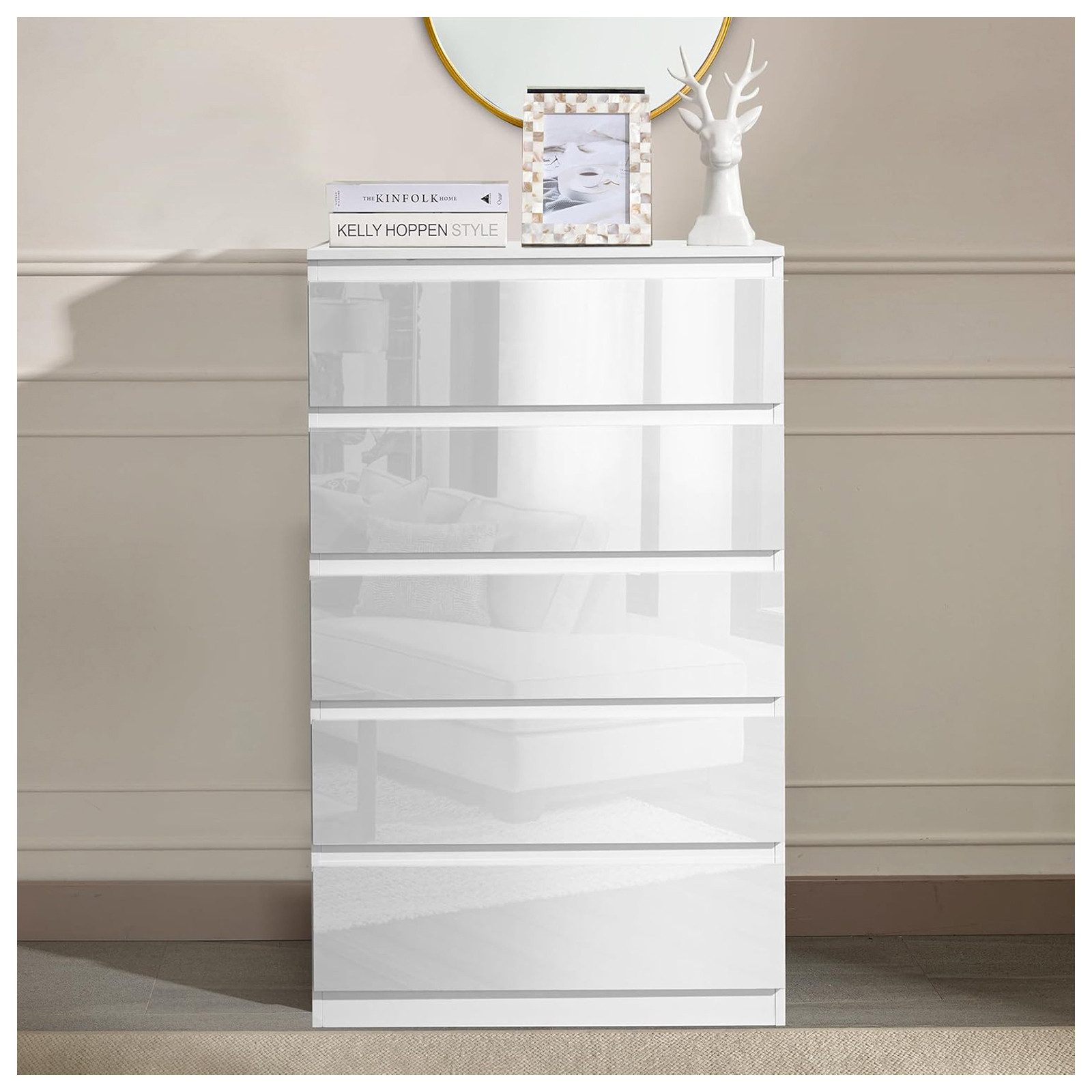 HTI-Living Kommode Kommode Kenji 5 Schubladen Hochglanz Weiß (Stück, 1 St., 1 Kommode), Sideboard