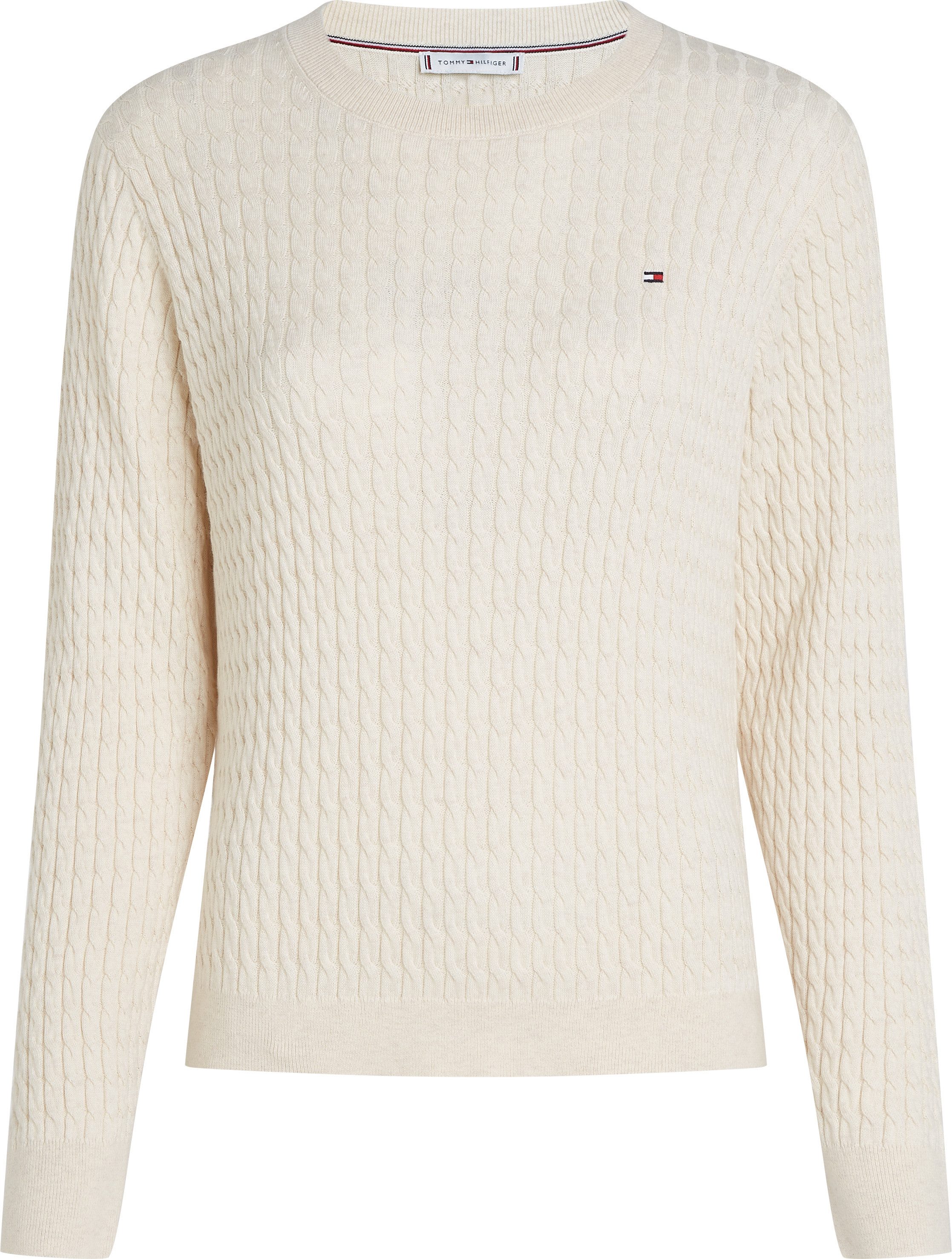 Tommy Hilfiger Rundhalspullover CO CABLE C-NK LS SWEATER Baumwolle, mit Zopfmuster