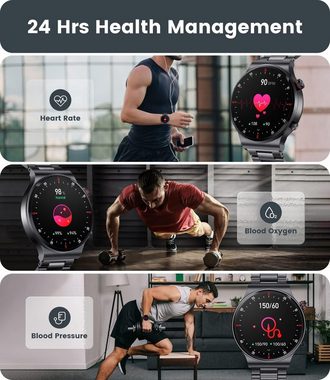 Lige Fur Herren mit Telefonfunktion, Fittness Armband Smartwatch (1,39 Zoll, Android iOS), mit Schrittzähler/BlutdruckmessungIP67 WasserdichtOutdoorMetallarmband