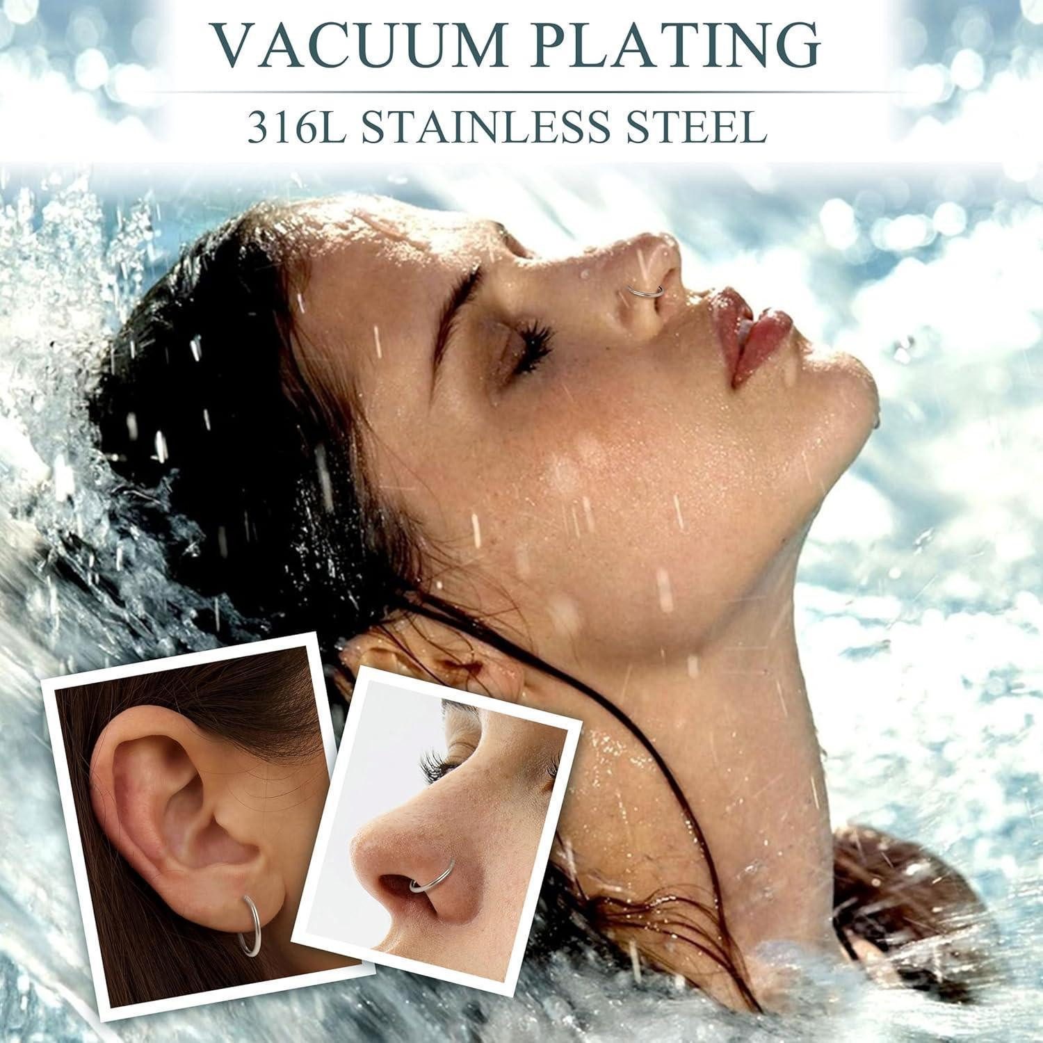 Diamday Nasenpiercing 10 Stück 316L Stahl Nasenringe 6-12mm Hoops Piercing Set