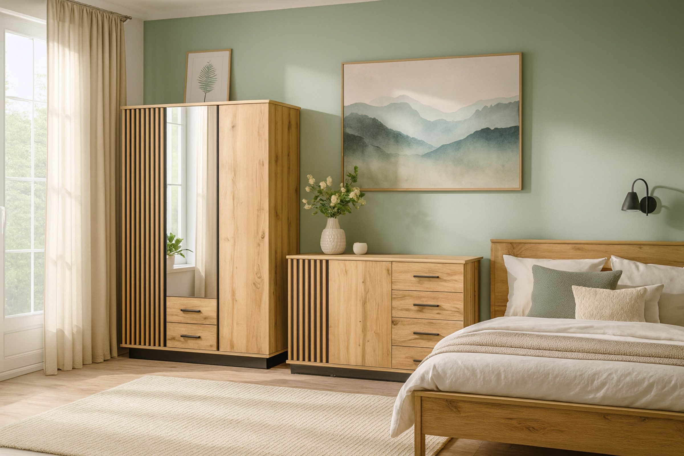 Deine Möbel 24 Kommode LAMI 6 Sideboard in Wotan Eiche / Schwarz Matt mit Lamellen (LAMI - Kollektion, 1 St., ideal für Schlafzimmer Wohnzimmer Flur Jugendzimmer), Sideboard mit 2 Türen & 4 Schubladen