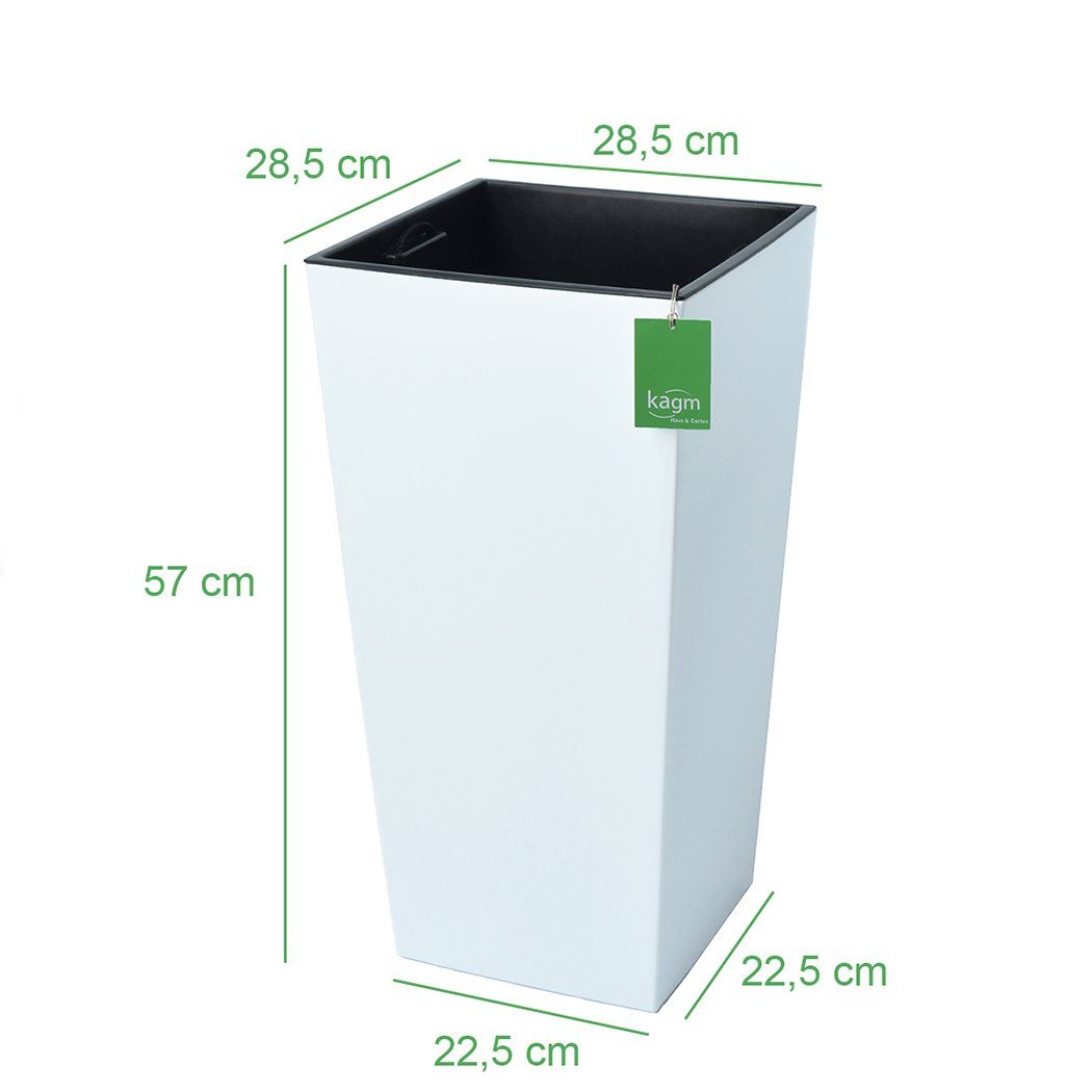 KAGM Pflanzkübel Blumenkübel Blumentopf in Hochglanz Pflanztopf SET TOP Qualität (inkl. Pflanzeinsatz, Wasserstandsanzeiger und Tongranulat)