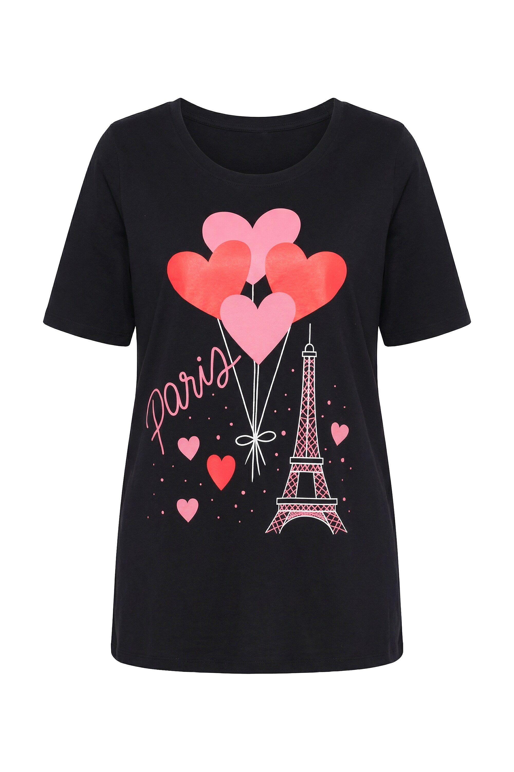 T-Shirt T-Shirt A-Linie Eiffelturm mit Herzen Halbarm