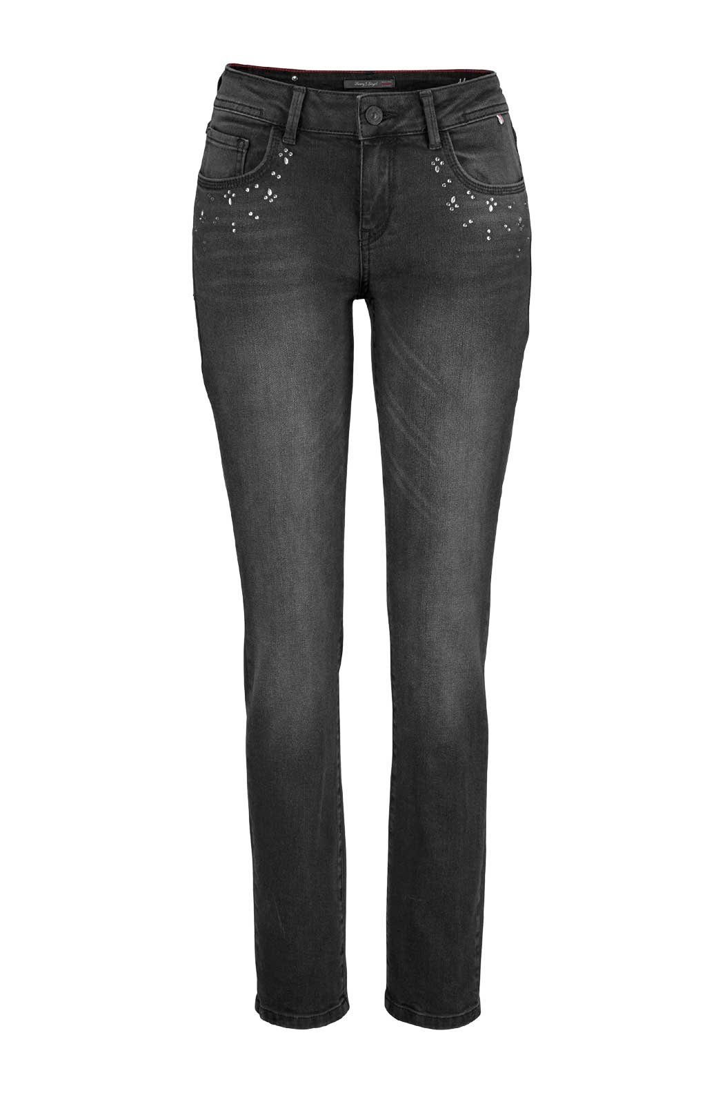 H.I.S Stretch-Jeans »H.i.s. Damen Marken-Stretch-Jeans mit Strass,  schwarz-used, 33 inch« online kaufen | OTTO