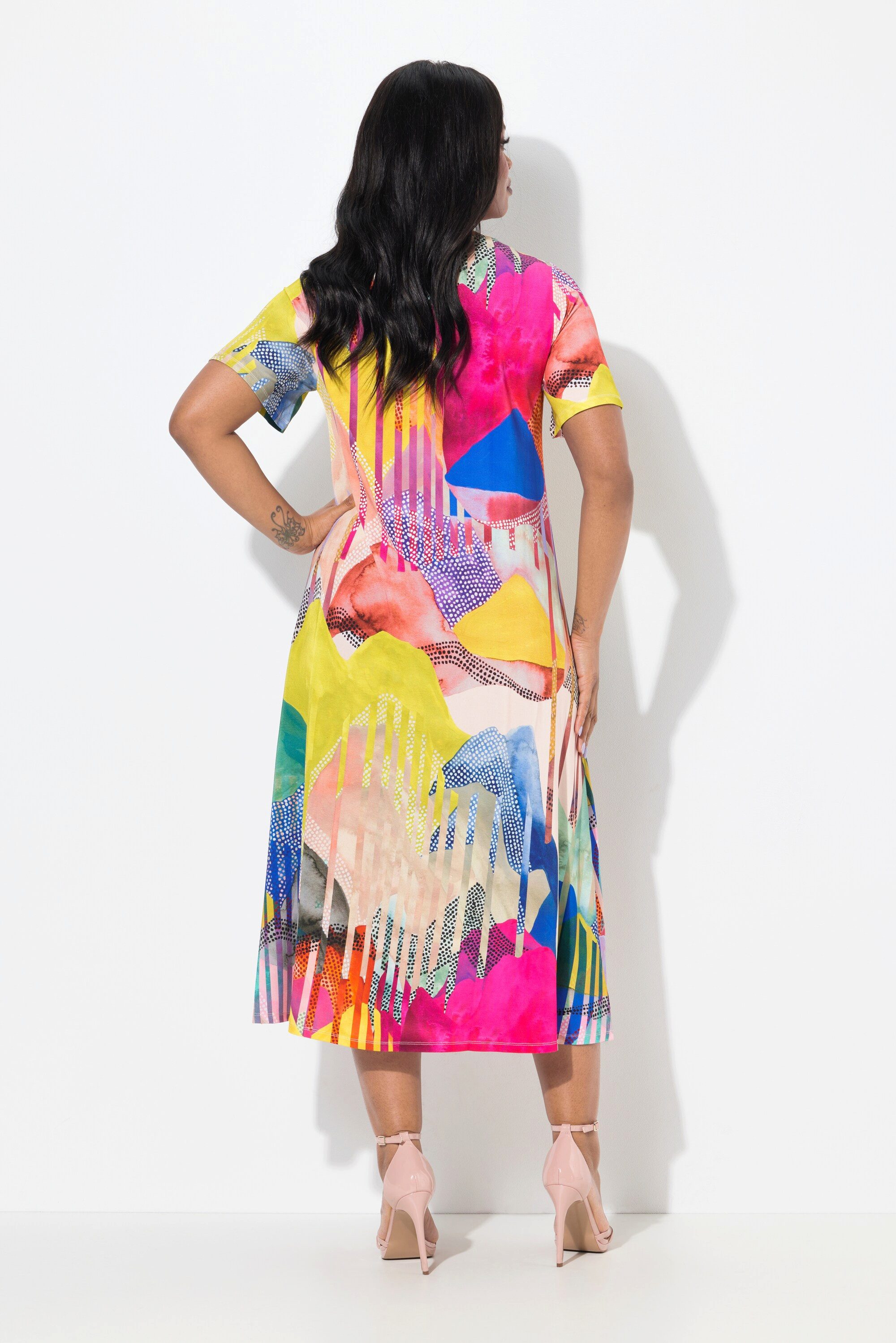 Ulla Popken Jerseykleid Midi-Slinkykleid A-Linie V-Ausschnitt – Bild 3 von 4